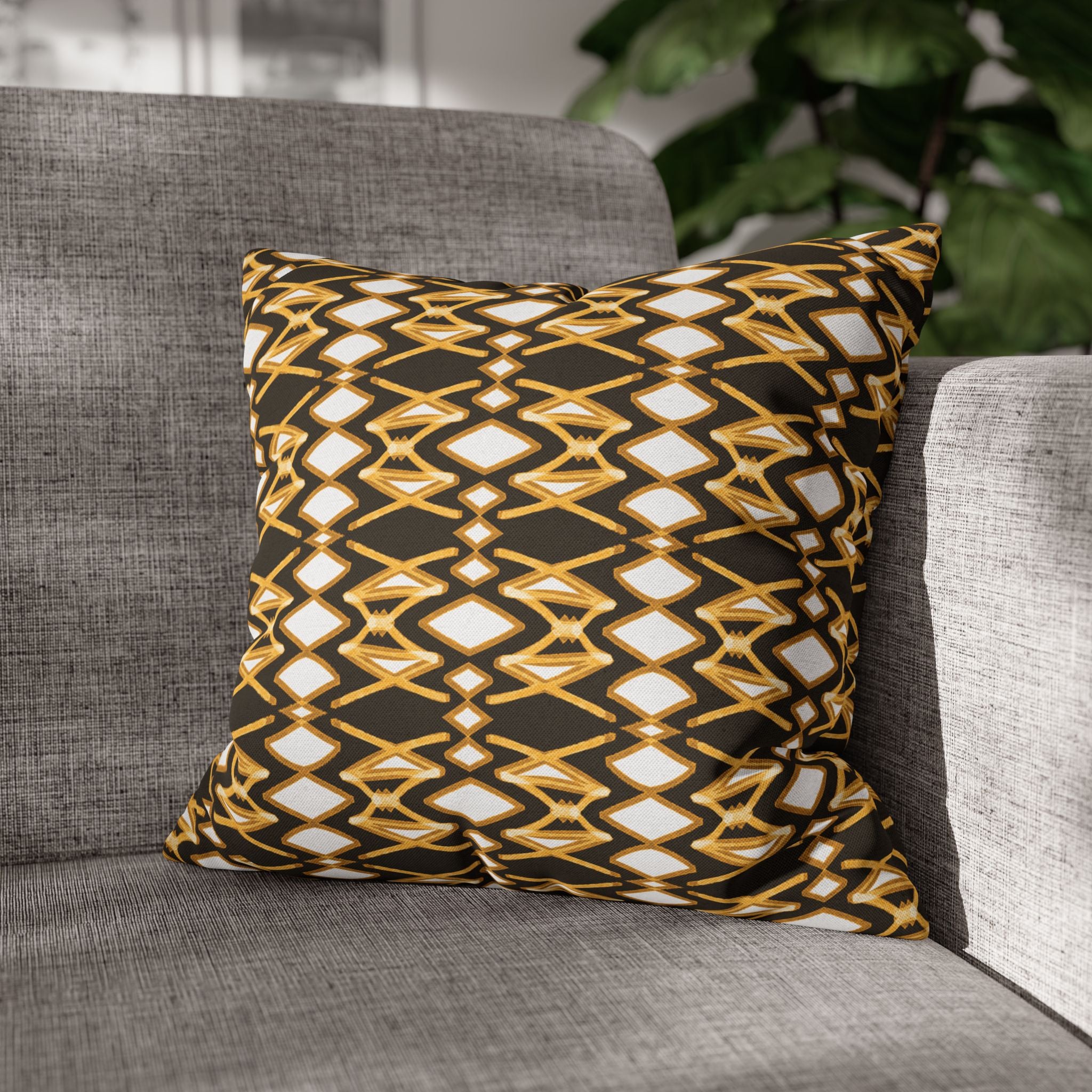 Yellow & Brown Geometric Pillowcase, Decorative throw pillow cover, Cozy home decor, Vibrant accent pillow, Modern home gift
