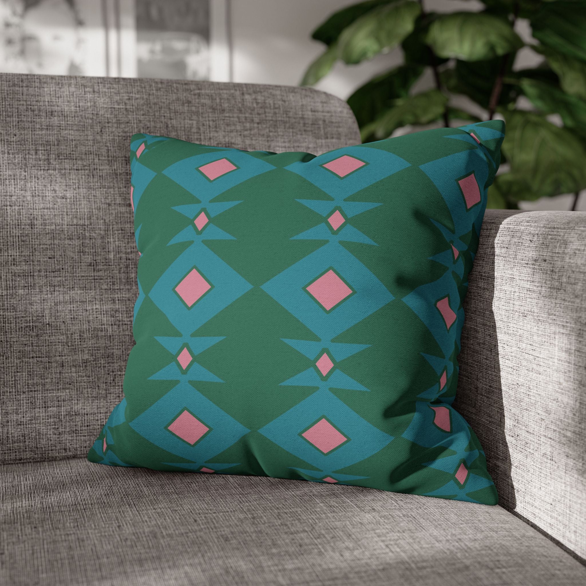 Green & Pink Geometric Pillowcase, Decorative throw pillow cover, Cozy home decor, Vibrant accent pillow, Modern home gift