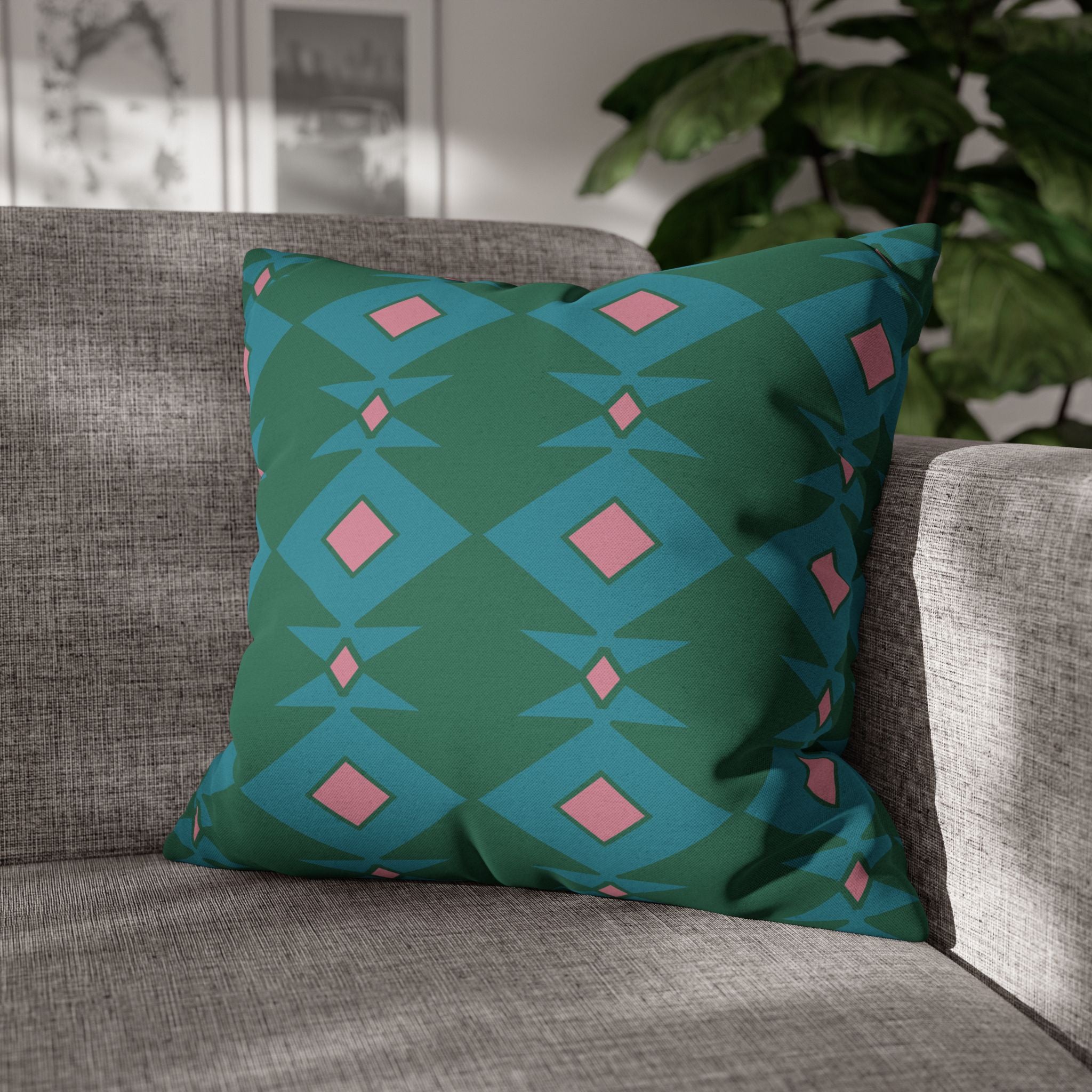 Green & Pink Geometric Pillowcase, Decorative throw pillow cover, Cozy home decor, Vibrant accent pillow, Modern home gift