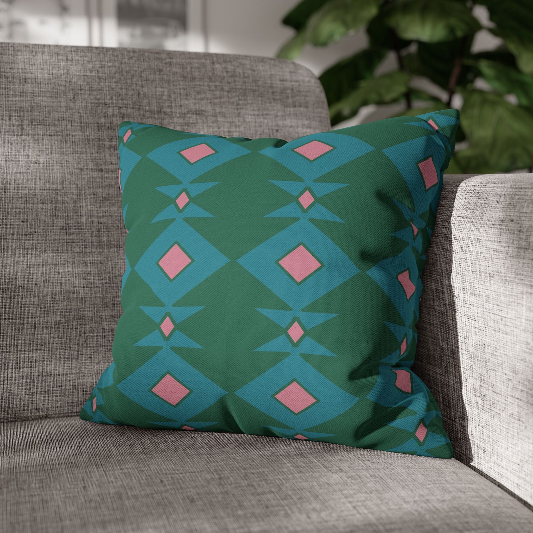 Green & Pink Geometric Pillowcase, Decorative throw pillow cover, Cozy home decor, Vibrant accent pillow, Modern home gift