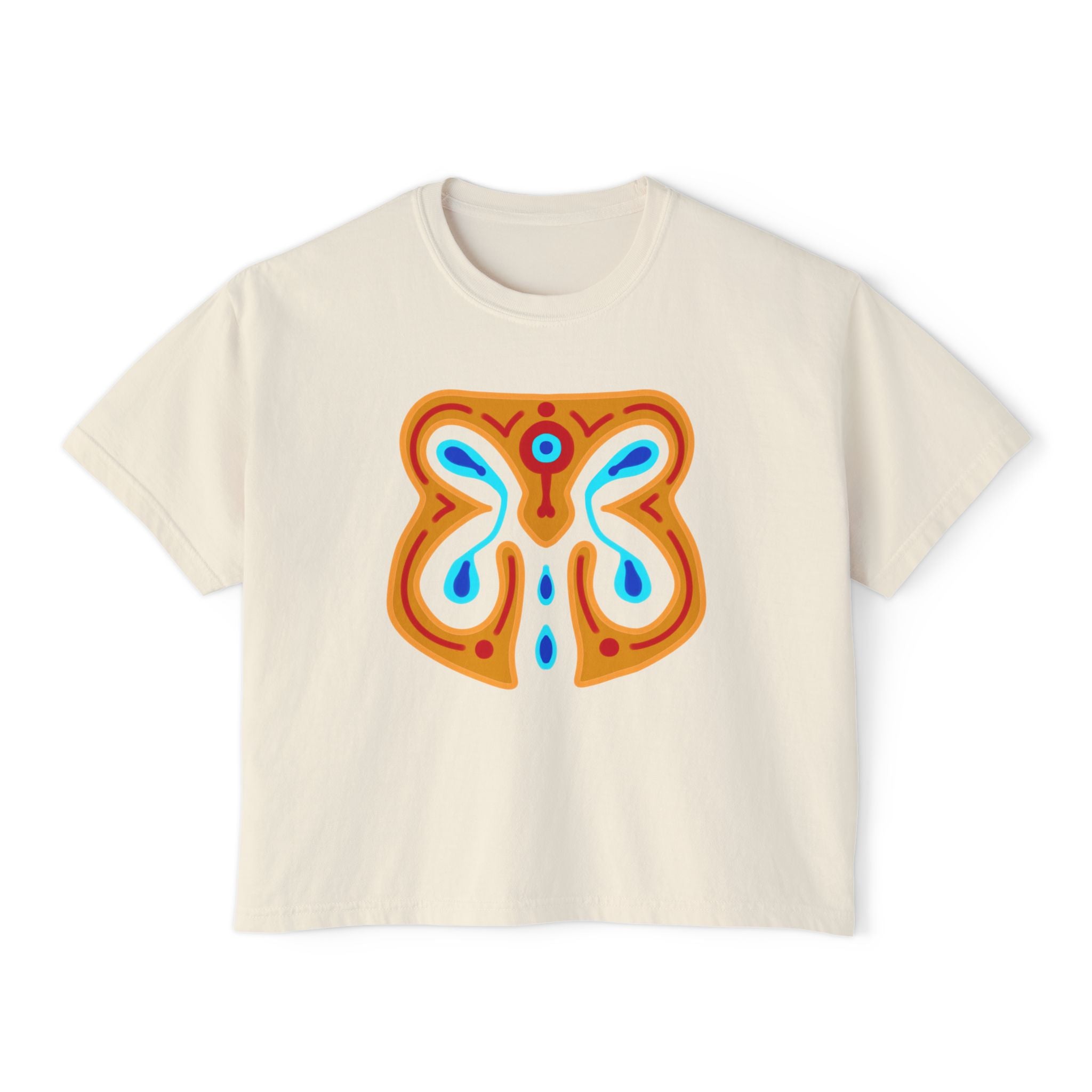 Bohemian Butterfly Women's Boxy Tee, Casual Summer Top, Gift for Her, Trendy Graphic T-Shirt, Spiritual Wear, Festival Outfit