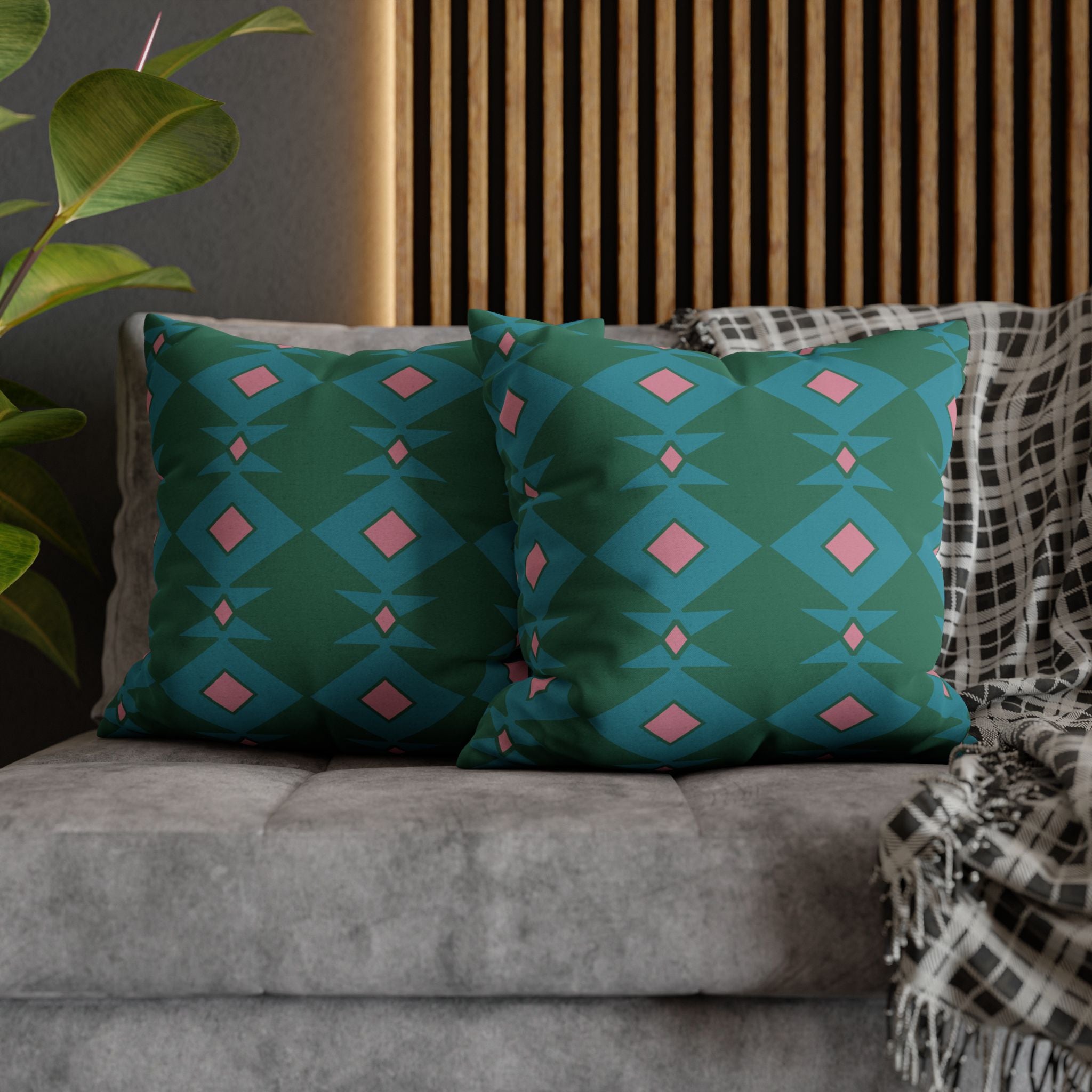 Green & Pink Geometric Pillowcase, Decorative throw pillow cover, Cozy home decor, Vibrant accent pillow, Modern home gift