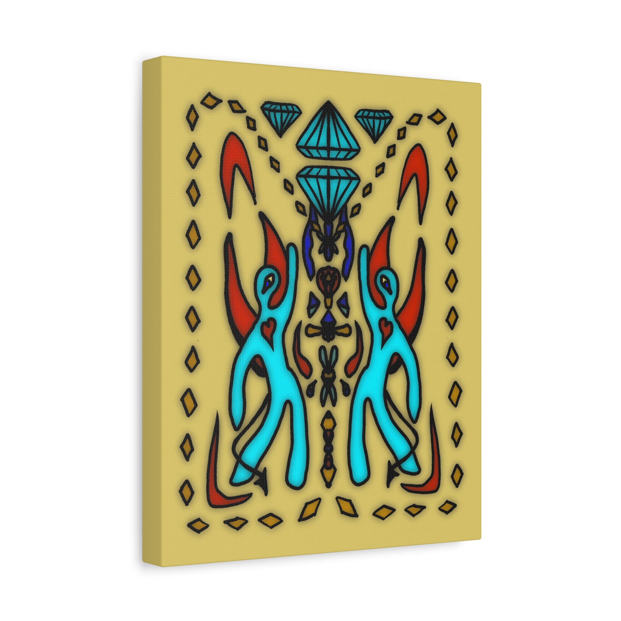 Diamond Sisters Colorful Abstract Wall Art, Canvas Decor, Home Office Accent, Unique Gift, Bohemian Style, Living Room Artwork, Vibrant Gallery Piece