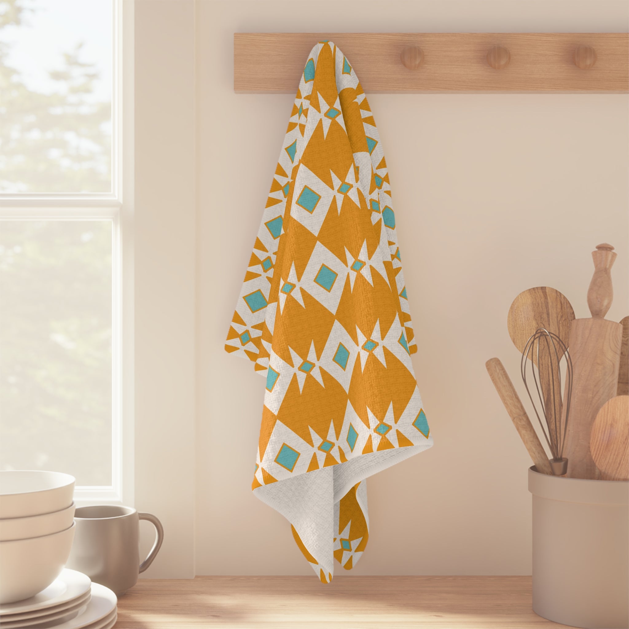 Bright Geometric Microfiber Tea Towel, Kitchen Decor, Gift for Her, Colorful Home Accessory, Hostess Gift, Unique Kitchen Towel