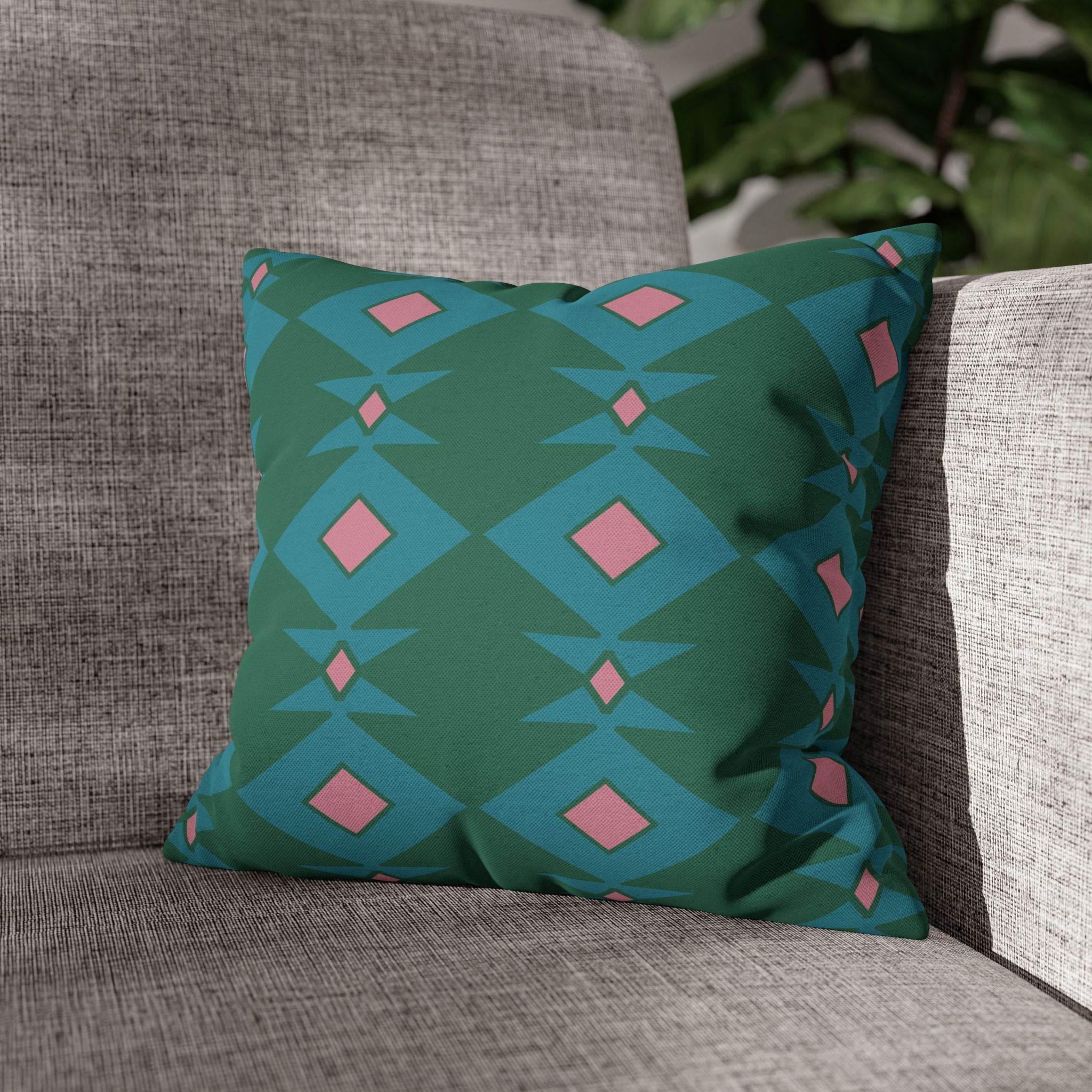 Green & Pink Geometric Pillowcase, Decorative throw pillow cover, Cozy home decor, Vibrant accent pillow, Modern home gift