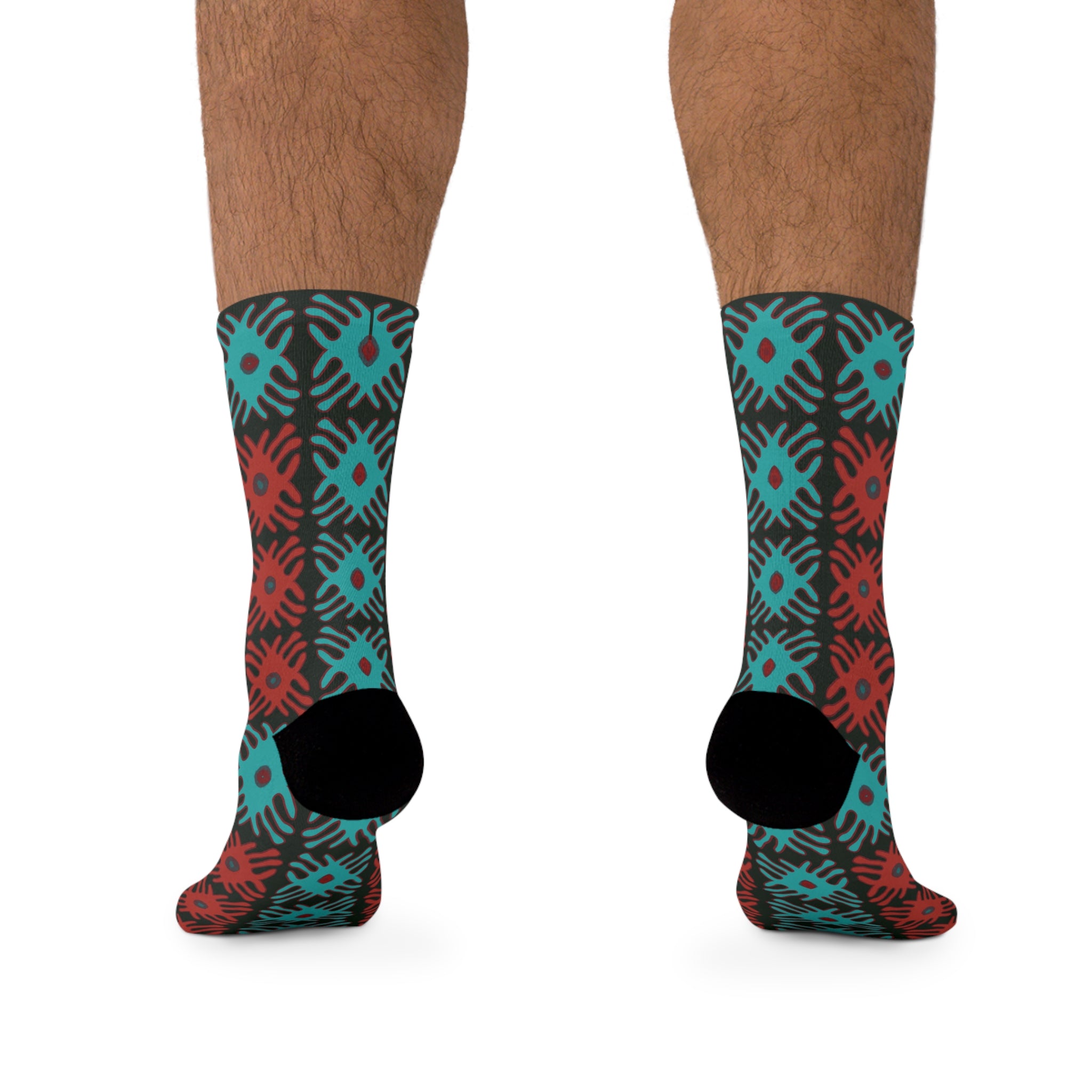 Teal & Red Patterned Socks, Colorful Socks for Casual Wear, Sustainable Gift for Her, Fun Fashion Accessories, Unique Holiday Gift