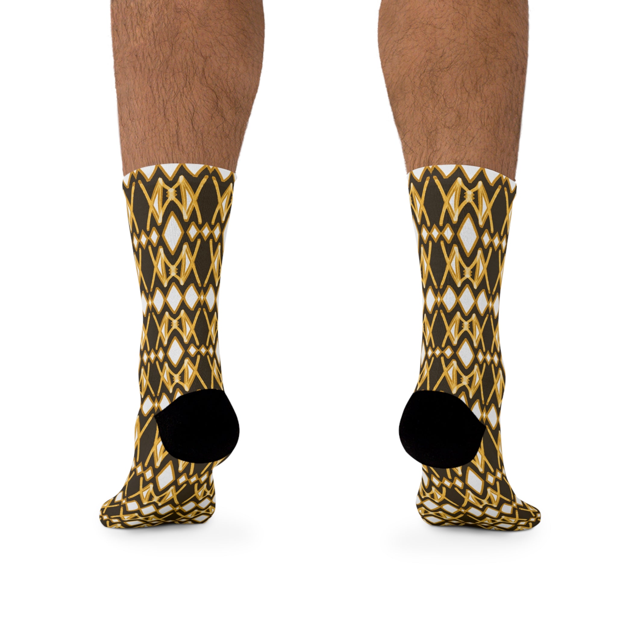 Yellow & Brown Patterned Recycled Poly Socks for Eco-Friendly Fashion, Funky Footwear, Gift for Nature Lovers, Unique Sock Design