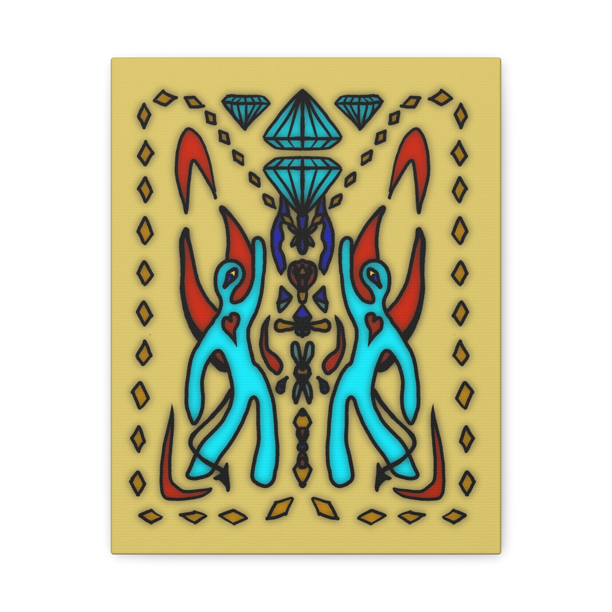 Diamond Sisters Colorful Abstract Wall Art, Canvas Decor, Home Office Accent, Unique Gift, Bohemian Style, Living Room Artwork, Vibrant Gallery Piece