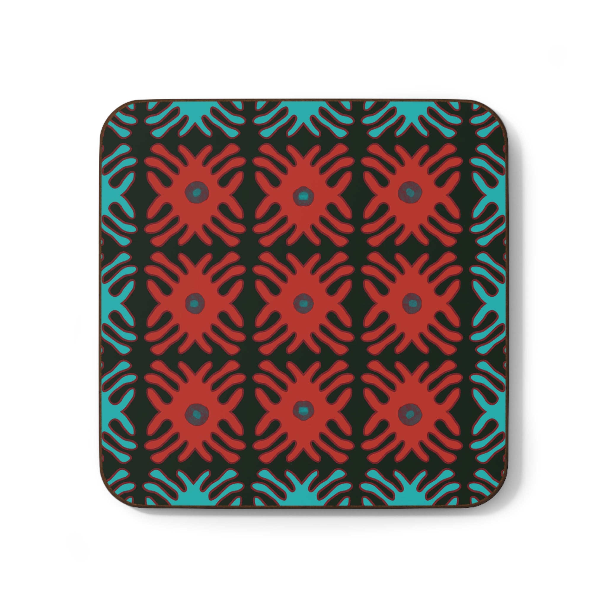 Teal & Red Vibrant Patterned Coaster - Colorful Drink Coasters, Fun Bar Decor, Unique Housewarming Gift, Stylish Home Accessories