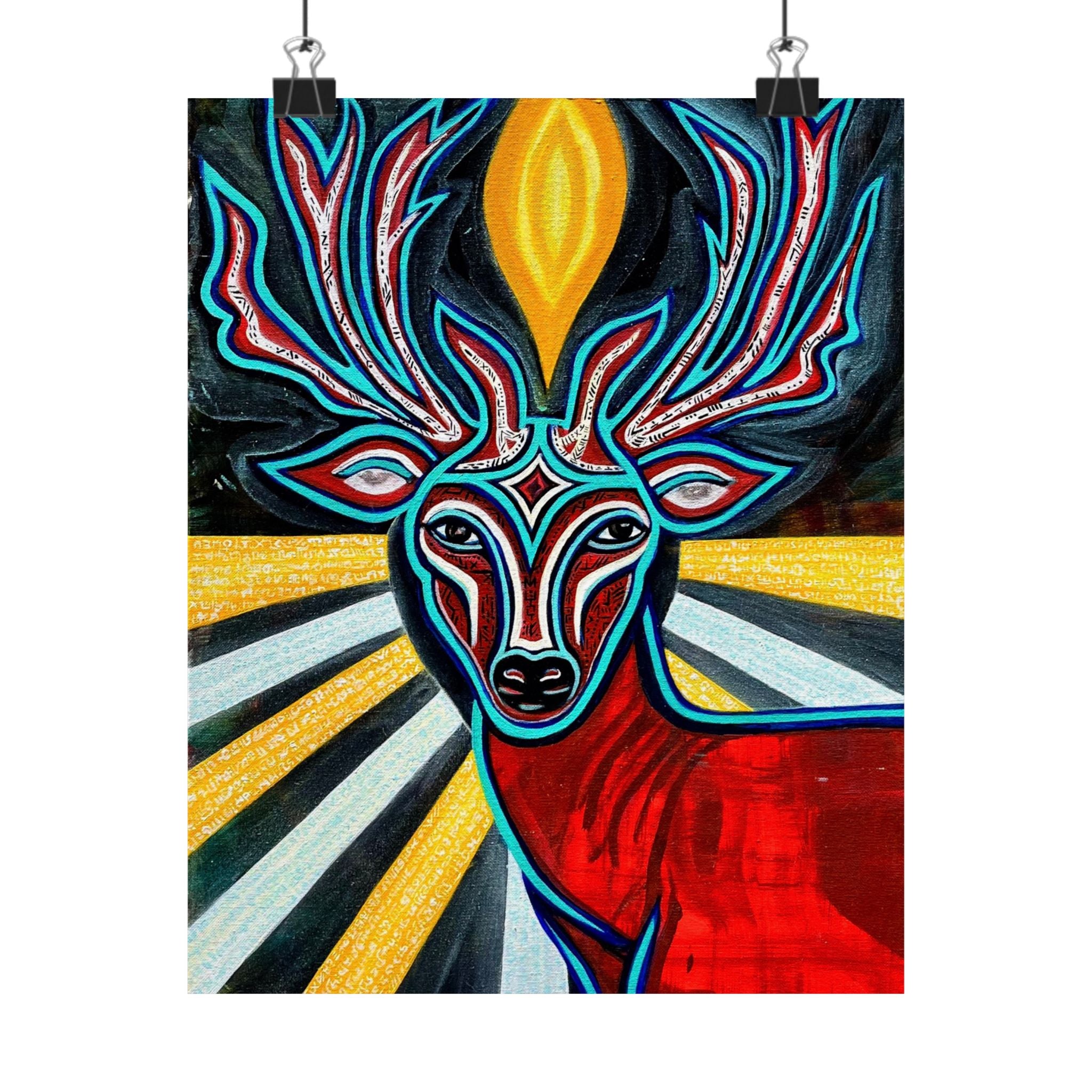 Deer Spirit Matte Vertical Poster — Vibrant Geometric Stag Wall Art