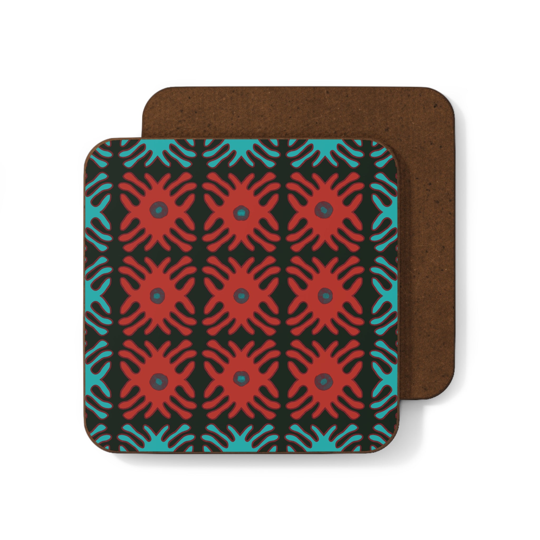 Teal & Red Vibrant Patterned Coaster - Colorful Drink Coasters, Fun Bar Decor, Unique Housewarming Gift, Stylish Home Accessories