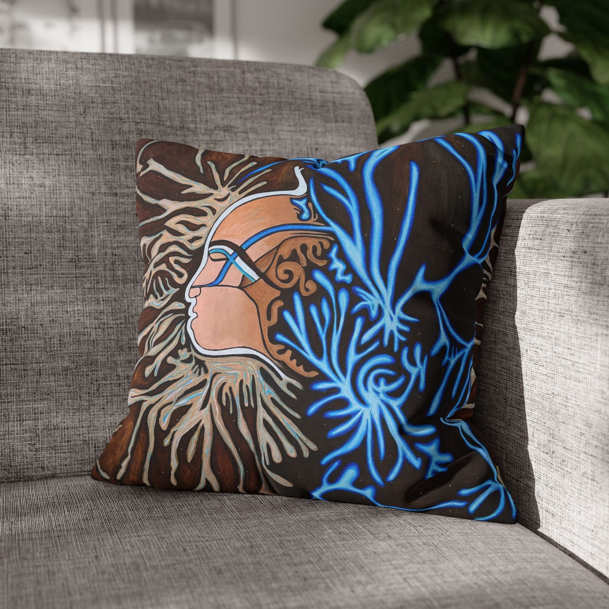 Artistic Mycelium Pillowcase, Unique Home Decor, Boho Chic Cushion Cover, Colorful Accent Pillow, Gifts for Art Lovers