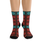 Teal & Red Patterned Socks, Colorful Socks for Casual Wear, Sustainable Gift for Her, Fun Fashion Accessories, Unique Holiday Gift