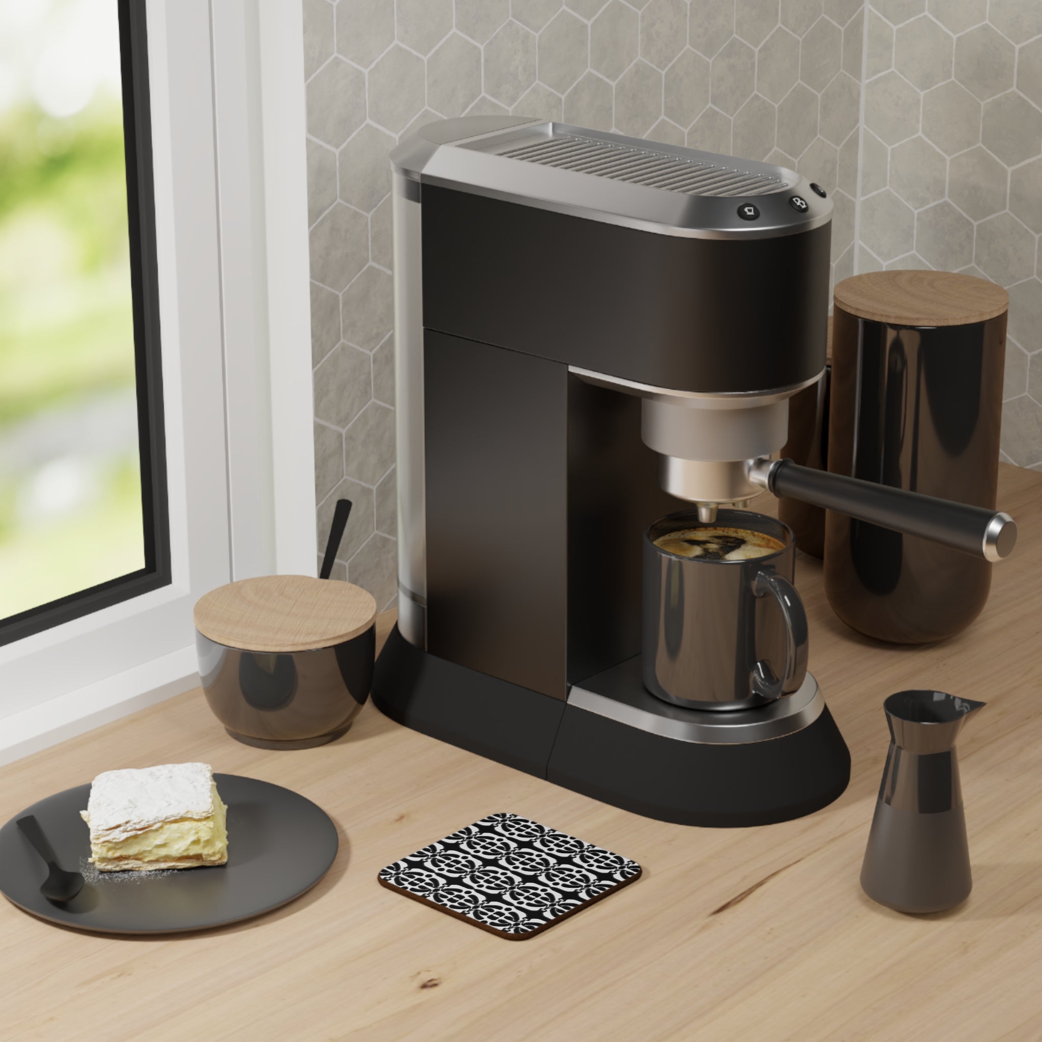 Black & White Stylish Hardboard Coaster, Modern Design Home Decor, Unique Drink Coasters, Black and White Pattern, Perfect Gift Idea