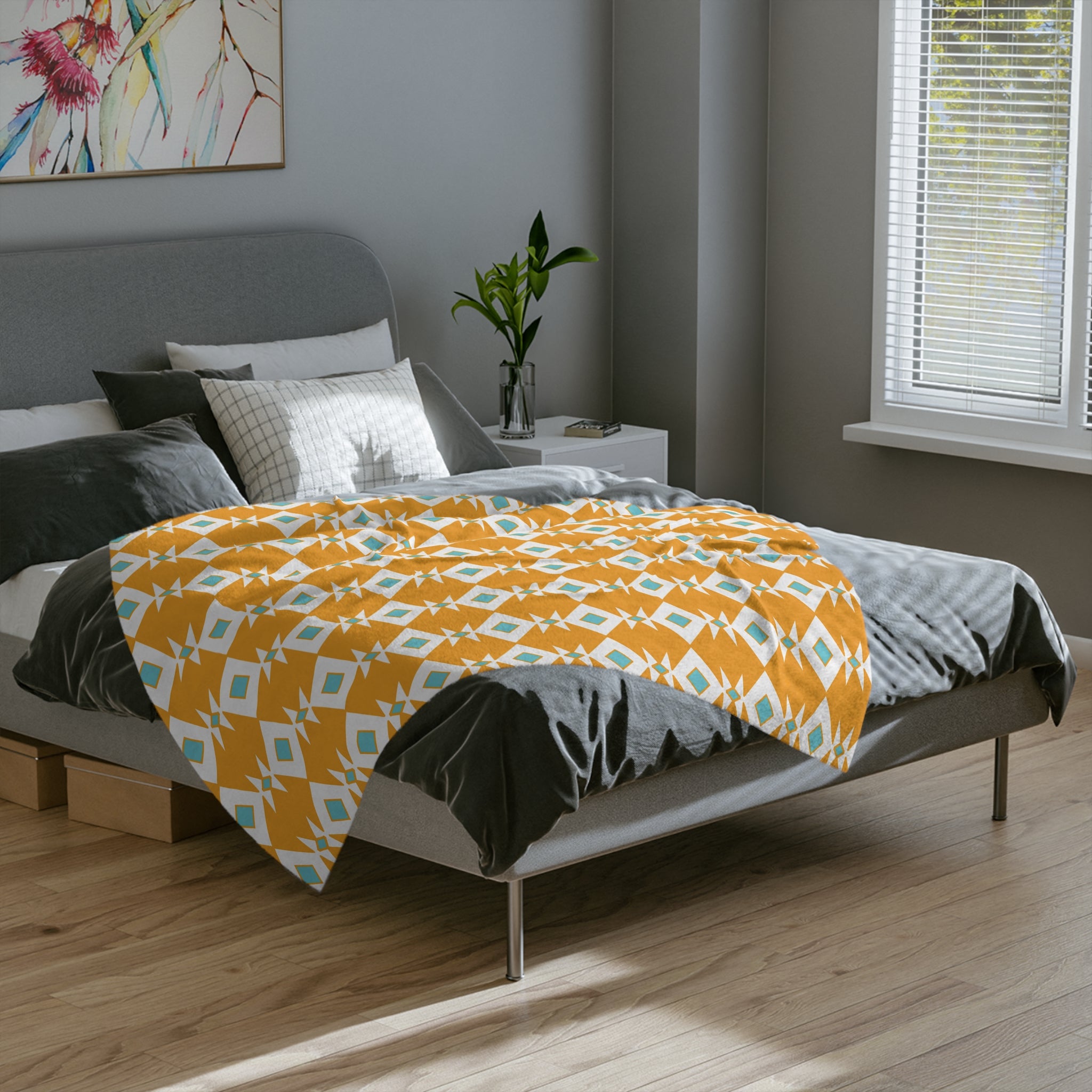 Yellow & Blue Cozy Velveteen Microfiber Blanket | Warm Throw Blanket, Decorative Bedding, Couch Cover, Gift for Home, Snug & Stylish