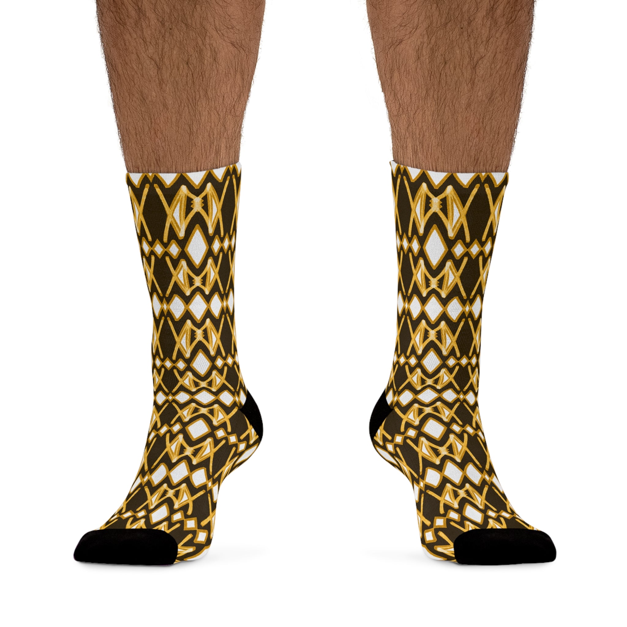 Yellow & Brown Patterned Recycled Poly Socks for Eco-Friendly Fashion, Funky Footwear, Gift for Nature Lovers, Unique Sock Design