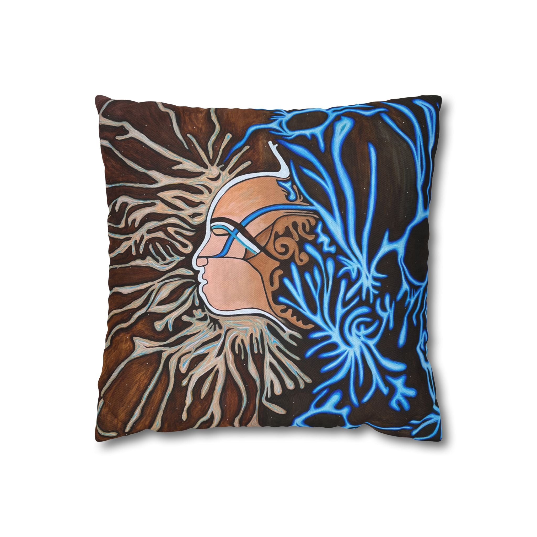 Artistic Mycelium Pillowcase, Unique Home Decor, Boho Chic Cushion Cover, Colorful Accent Pillow, Gifts for Art Lovers