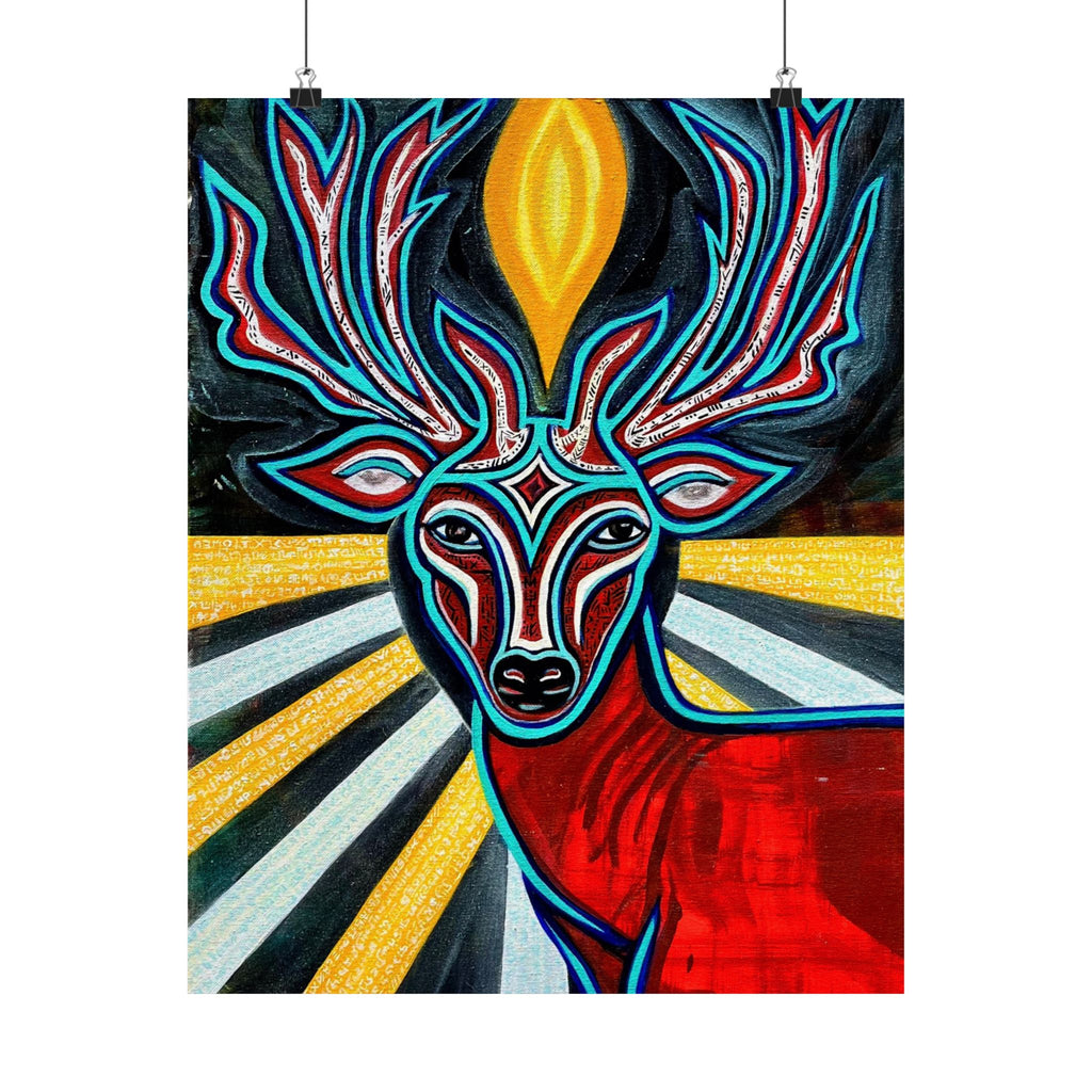 Deer Spirit Matte Vertical Poster — Vibrant Geometric Stag Wall Art