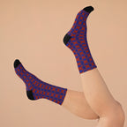Red & Indigo Stylish Socks, Fun Sustainable Socks, Casual Everyday Socks, Unique Gift Idea, Colorful Recycled Sock Collection