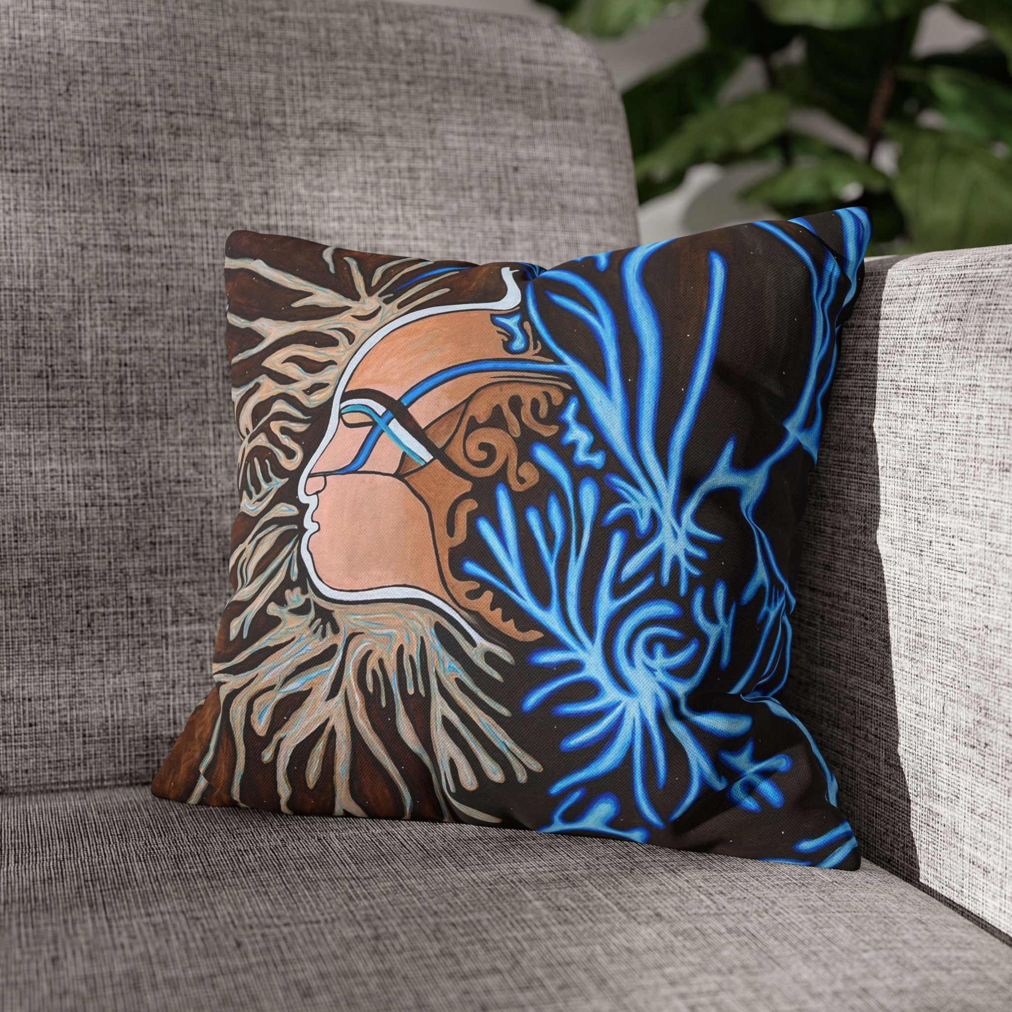 Artistic Mycelium Pillowcase, Unique Home Decor, Boho Chic Cushion Cover, Colorful Accent Pillow, Gifts for Art Lovers