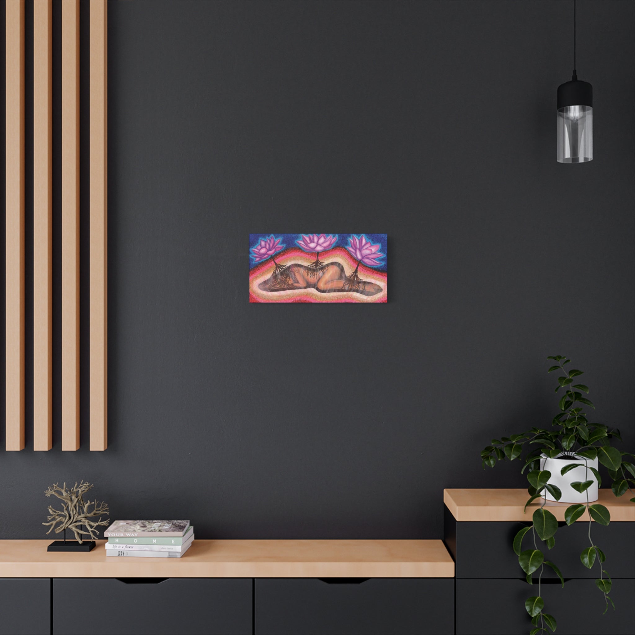Stretched Canvas - 'Blooming Grounded' Lotus Woman Art Print
