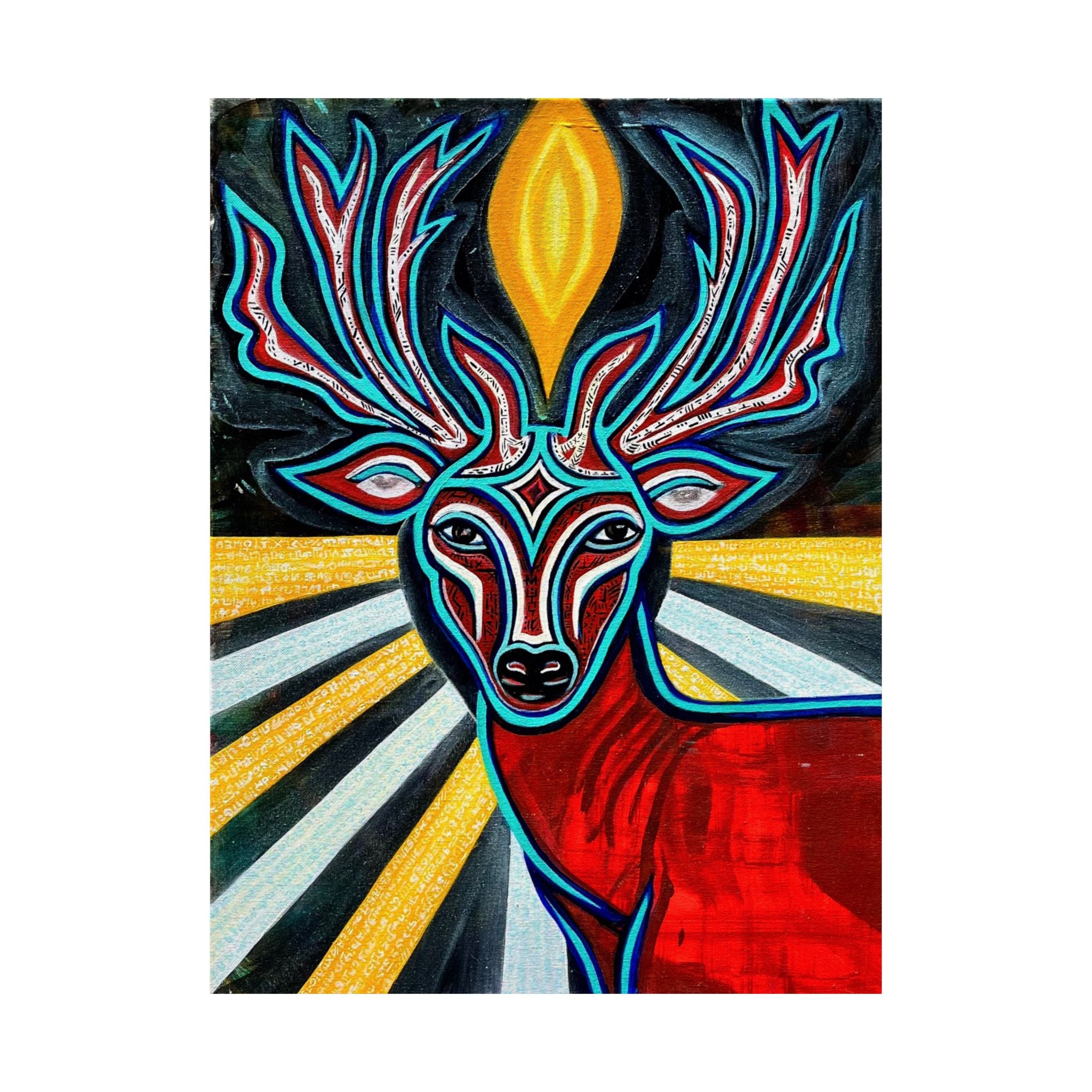 Deer Spirit Matte Vertical Poster — Vibrant Geometric Stag Wall Art