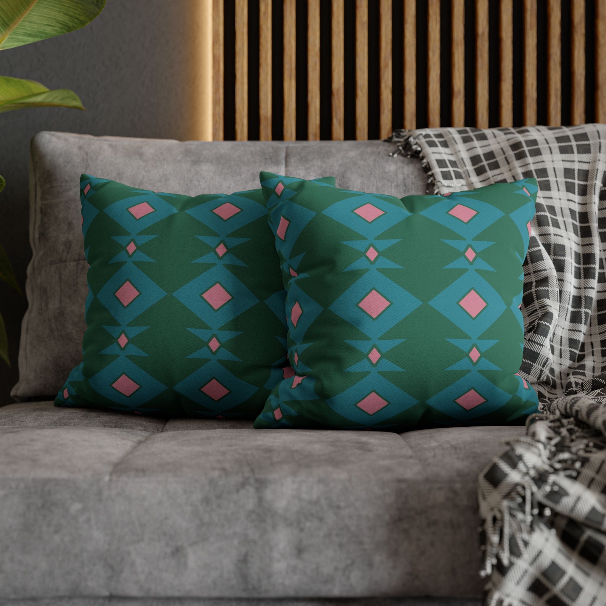 Green & Pink Geometric Pillowcase, Decorative throw pillow cover, Cozy home decor, Vibrant accent pillow, Modern home gift