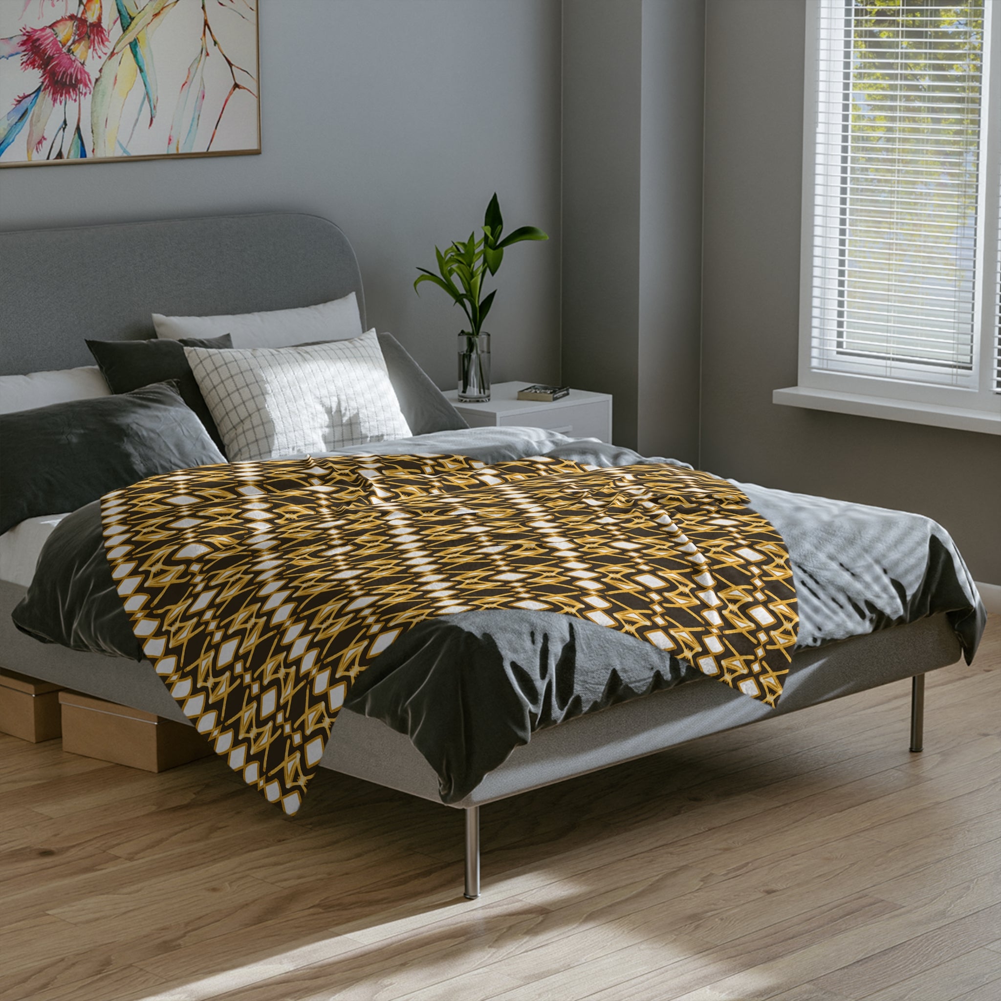 Yellow & Brown Cozy Velveteen Microfiber Blanket | Warm Throw Blanket, Decorative Bedding, Couch Cover, Gift for Home, Snug & Stylish