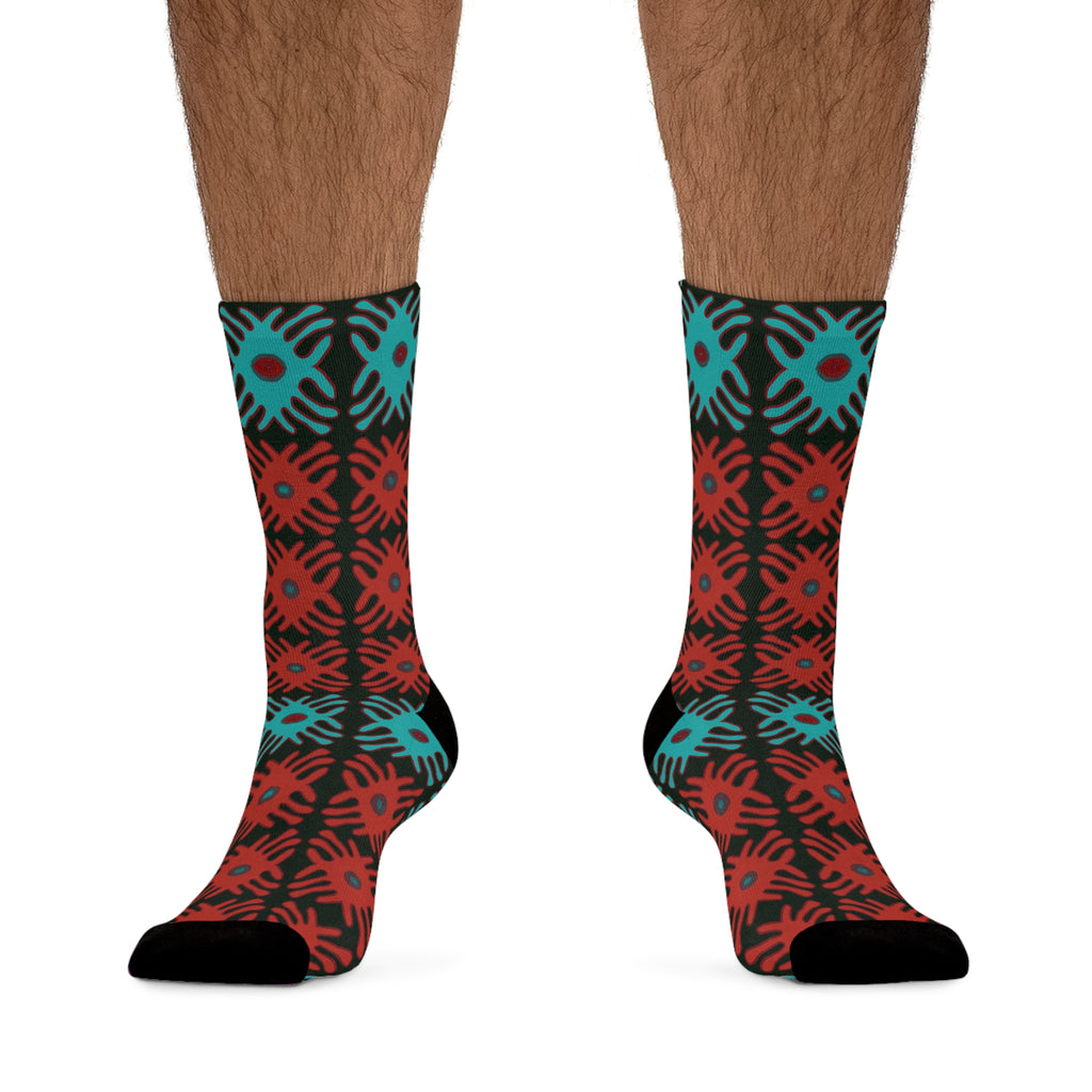 Teal & Red Patterned Socks, Colorful Socks for Casual Wear, Sustainable Gift for Her, Fun Fashion Accessories, Unique Holiday Gift