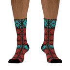 Teal & Red Patterned Socks, Colorful Socks for Casual Wear, Sustainable Gift for Her, Fun Fashion Accessories, Unique Holiday Gift