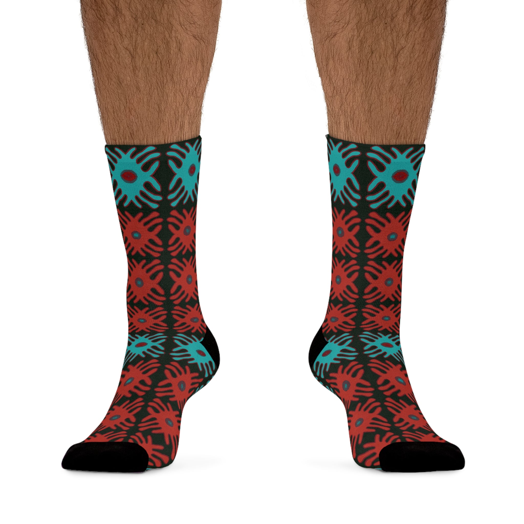 Teal & Red Patterned Socks, Colorful Socks for Casual Wear, Sustainable Gift for Her, Fun Fashion Accessories, Unique Holiday Gift
