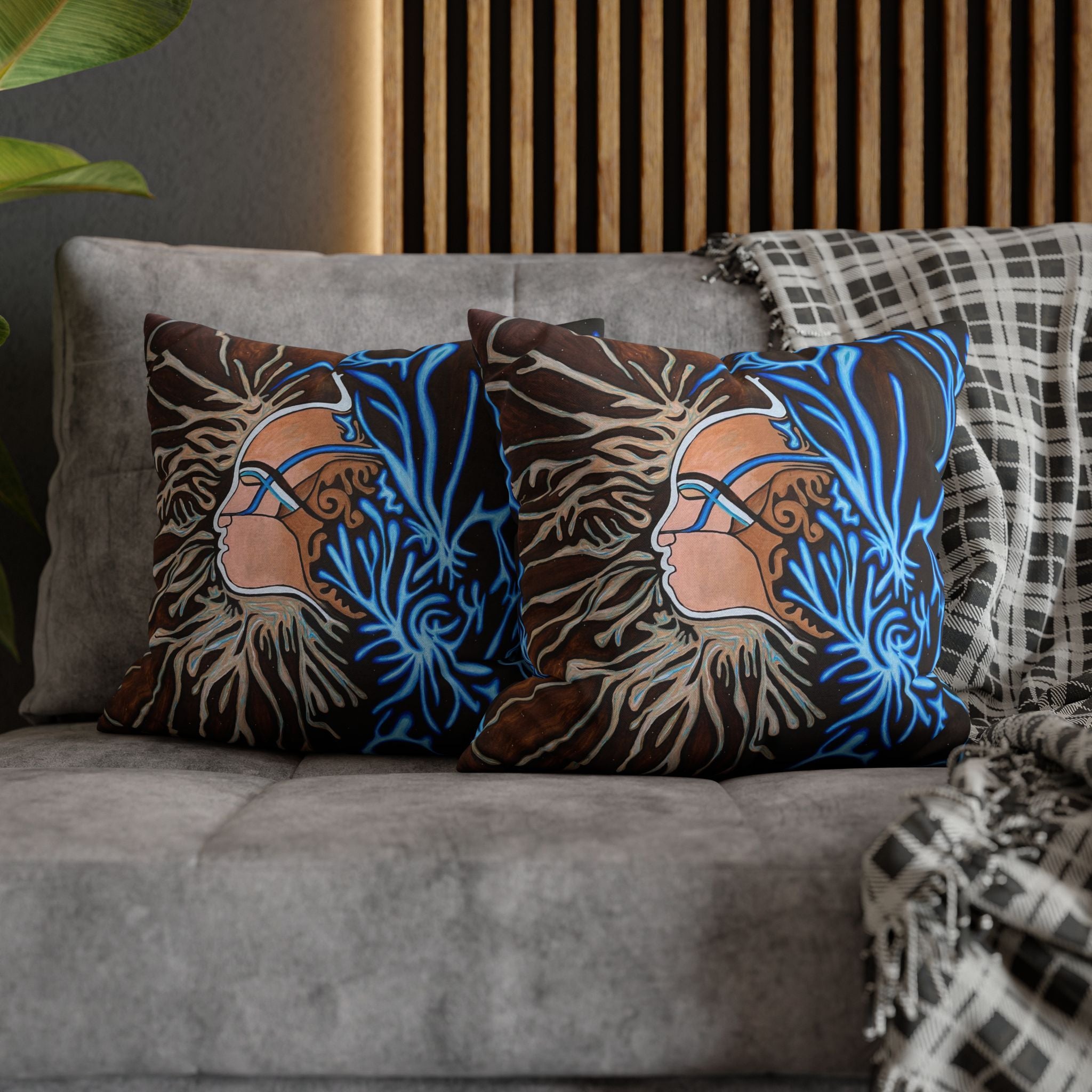 Artistic Mycelium Pillowcase, Unique Home Decor, Boho Chic Cushion Cover, Colorful Accent Pillow, Gifts for Art Lovers