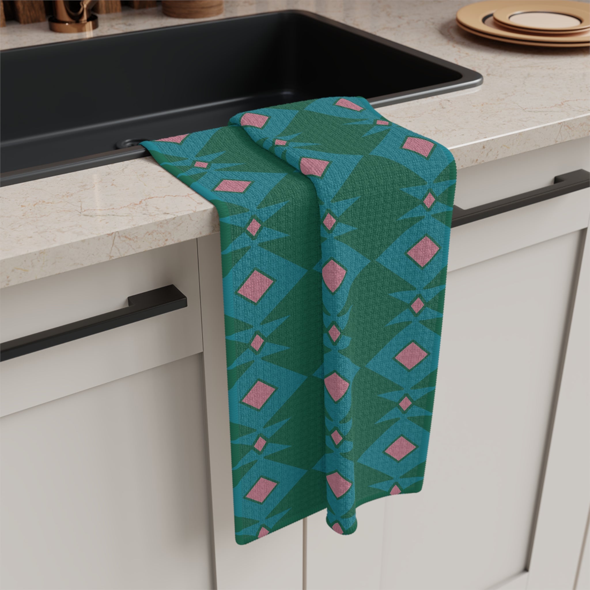 Green & Pink Stylish Microfiber Tea Towel for Home Decor, Kitchen Gift, Unique Housewarming Present, Modern Design, Eco-Friendly Kitchen Accessory