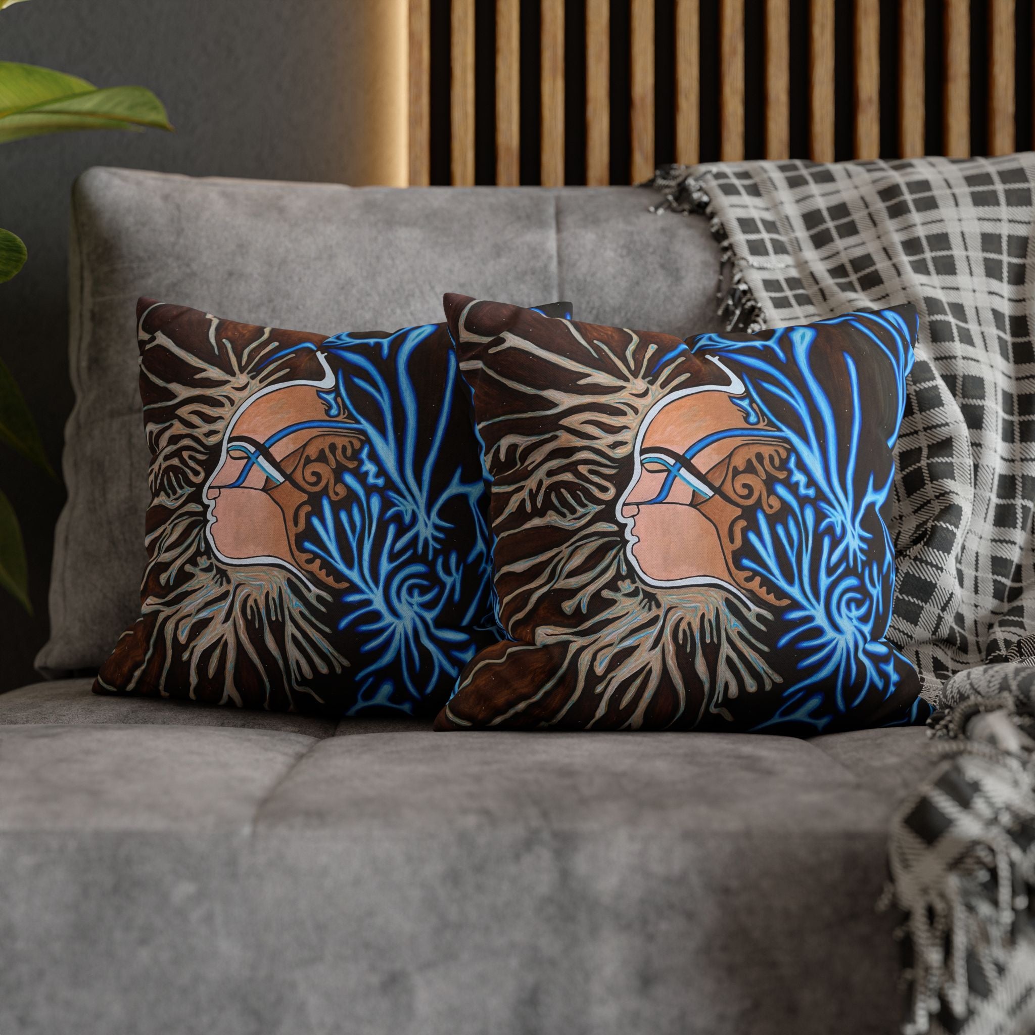 Artistic Mycelium Pillowcase, Unique Home Decor, Boho Chic Cushion Cover, Colorful Accent Pillow, Gifts for Art Lovers