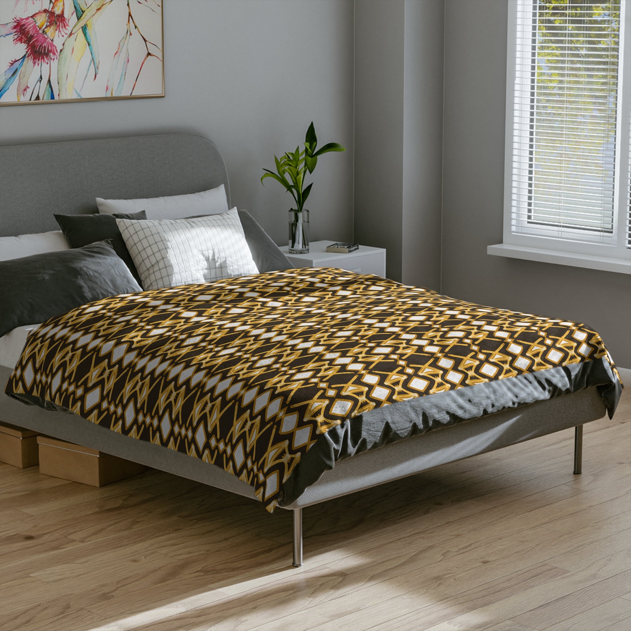 Yellow & Brown Cozy Velveteen Microfiber Blanket | Warm Throw Blanket, Decorative Bedding, Couch Cover, Gift for Home, Snug & Stylish