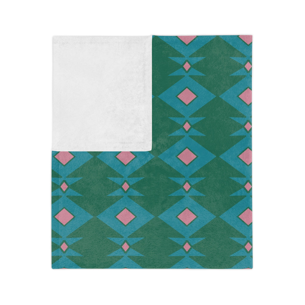 Cozy Green & Pink Velveteen Microfiber Blanket, Soft Throw for Home Decor, Perfect Gift for Housewarming, Pet Lovers, or Cozy Movie Nights