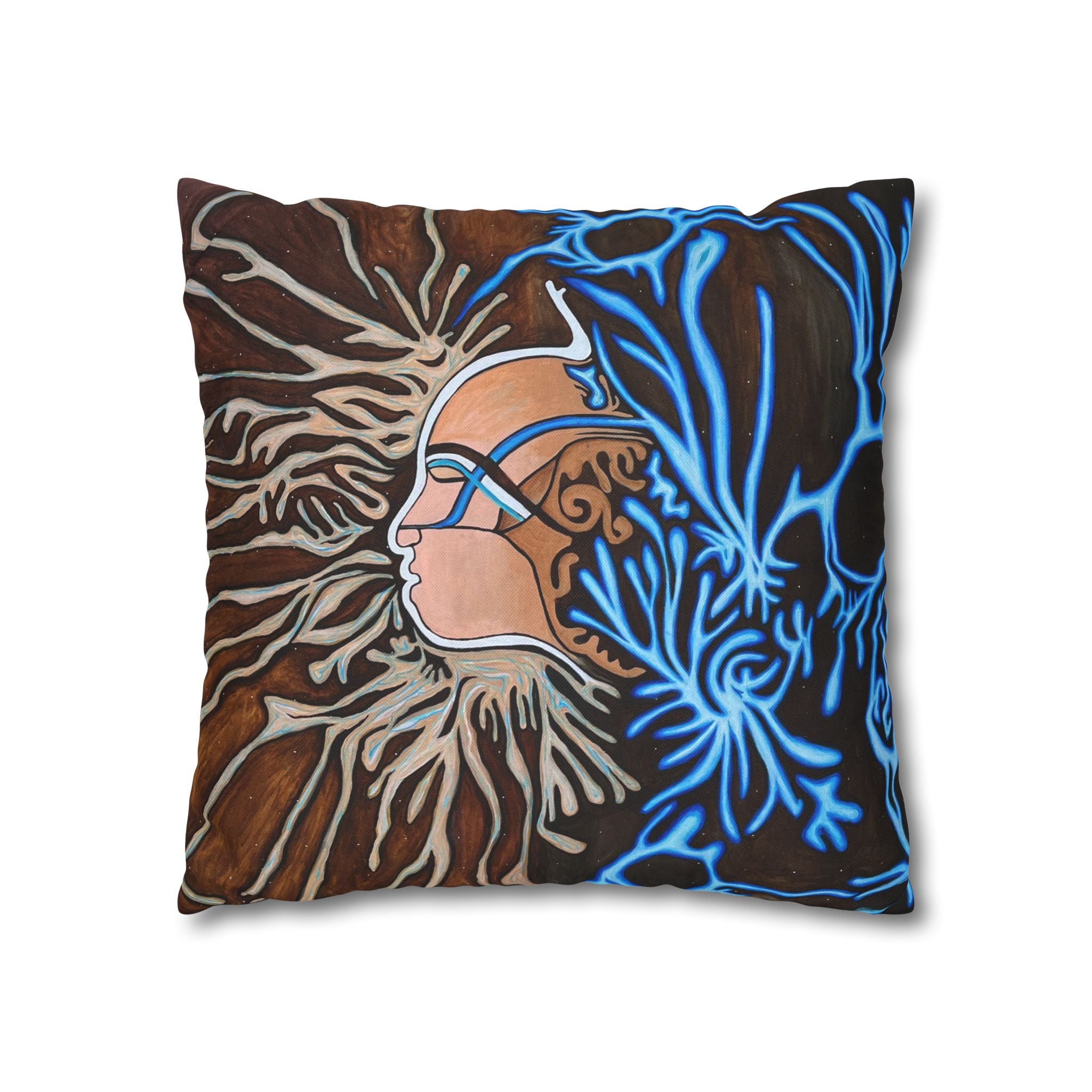 Artistic Mycelium Pillowcase, Unique Home Decor, Boho Chic Cushion Cover, Colorful Accent Pillow, Gifts for Art Lovers