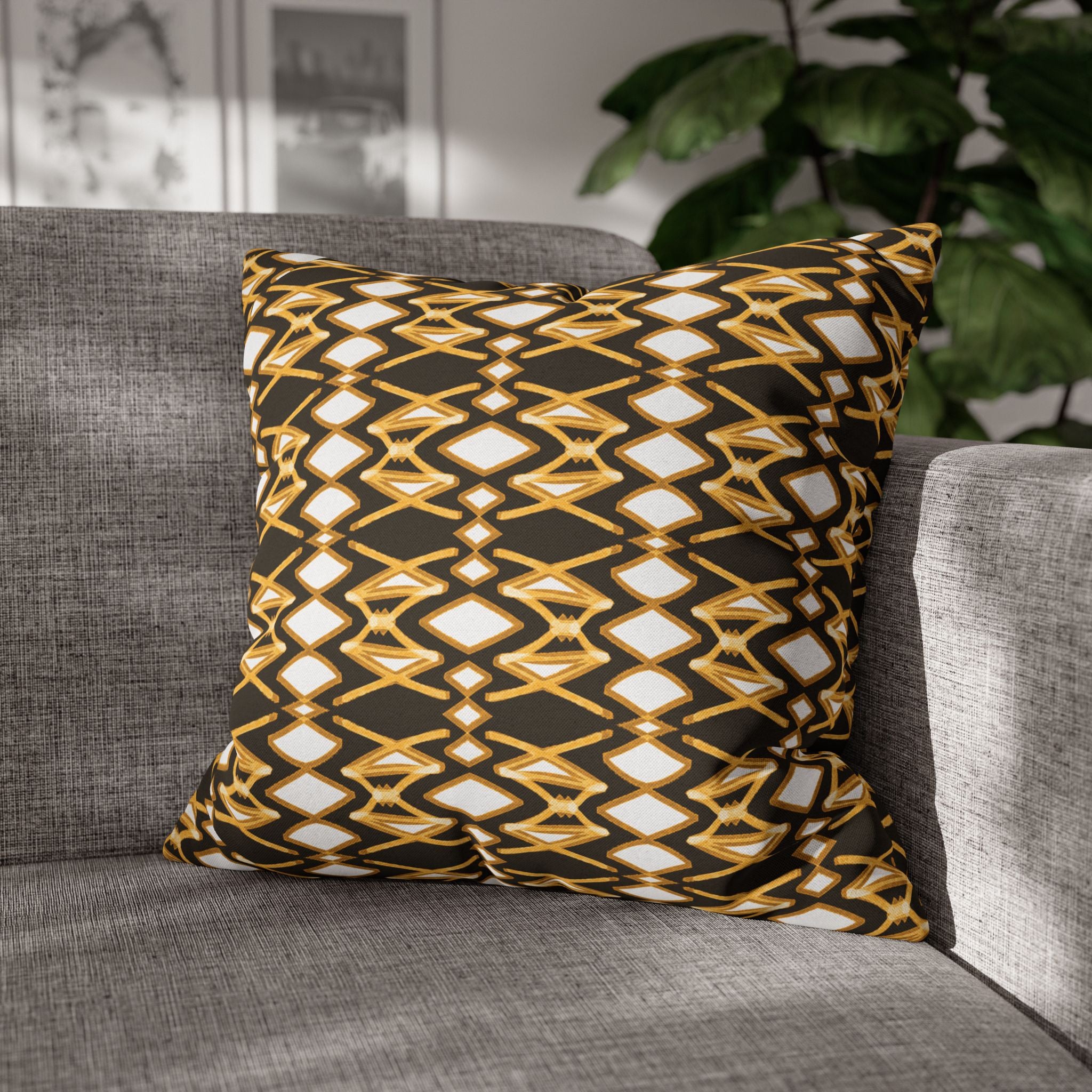 Yellow & Brown Geometric Pillowcase, Decorative throw pillow cover, Cozy home decor, Vibrant accent pillow, Modern home gift
