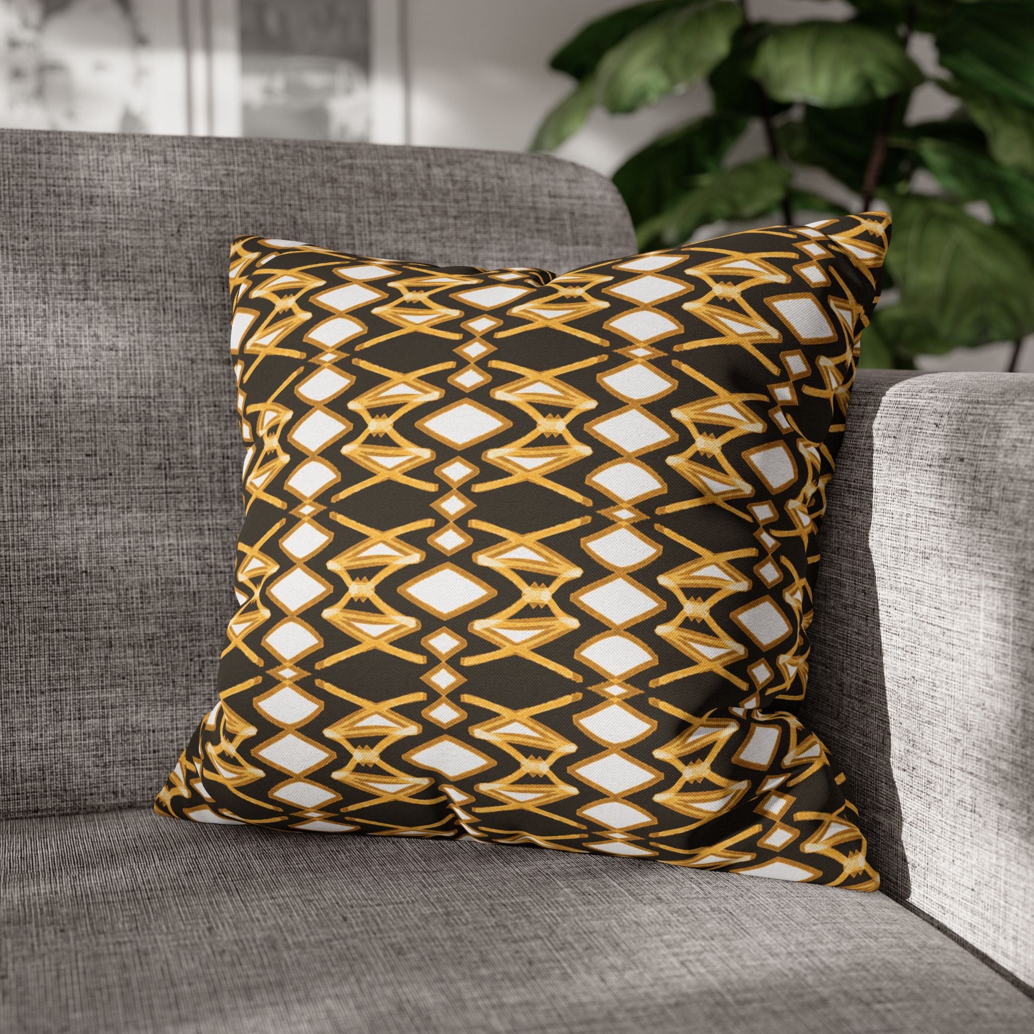 Yellow & Brown Geometric Pillowcase, Decorative throw pillow cover, Cozy home decor, Vibrant accent pillow, Modern home gift