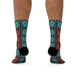 Teal & Red Patterned Socks, Colorful Socks for Casual Wear, Sustainable Gift for Her, Fun Fashion Accessories, Unique Holiday Gift