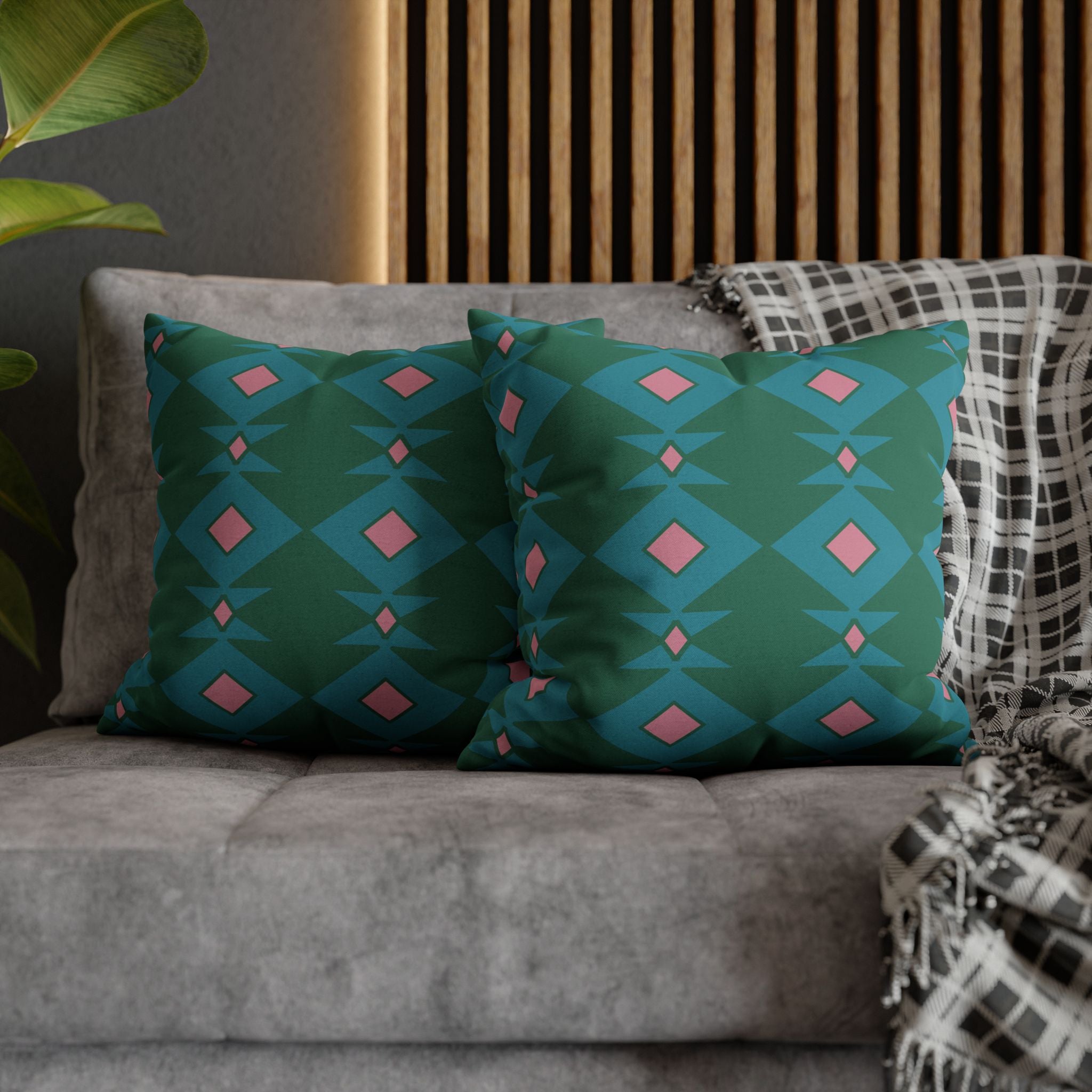 Green & Pink Geometric Pillowcase, Decorative throw pillow cover, Cozy home decor, Vibrant accent pillow, Modern home gift