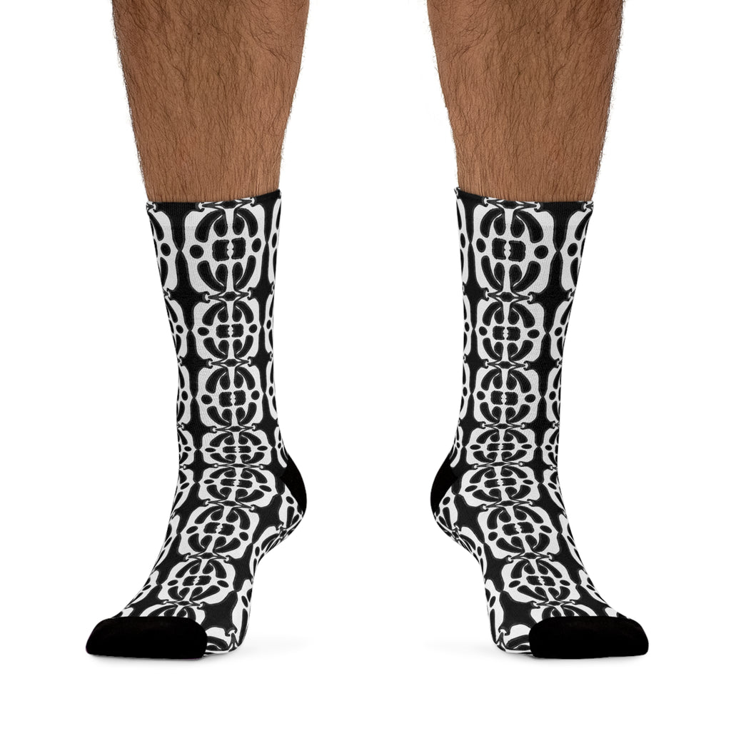 Black & White Patterned Socks for Men & Women, Sustainable Gifts, Fun Footwear, Earth Day Socks, Fashionable Daily Wear