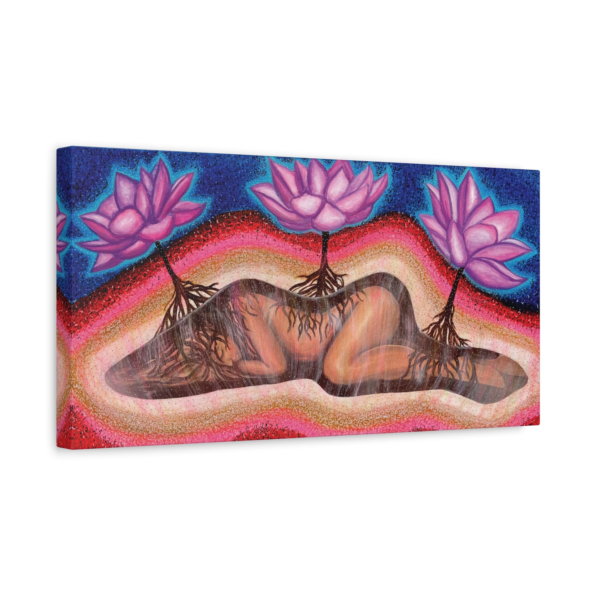 Stretched Canvas - 'Blooming Grounded' Lotus Woman Art Print