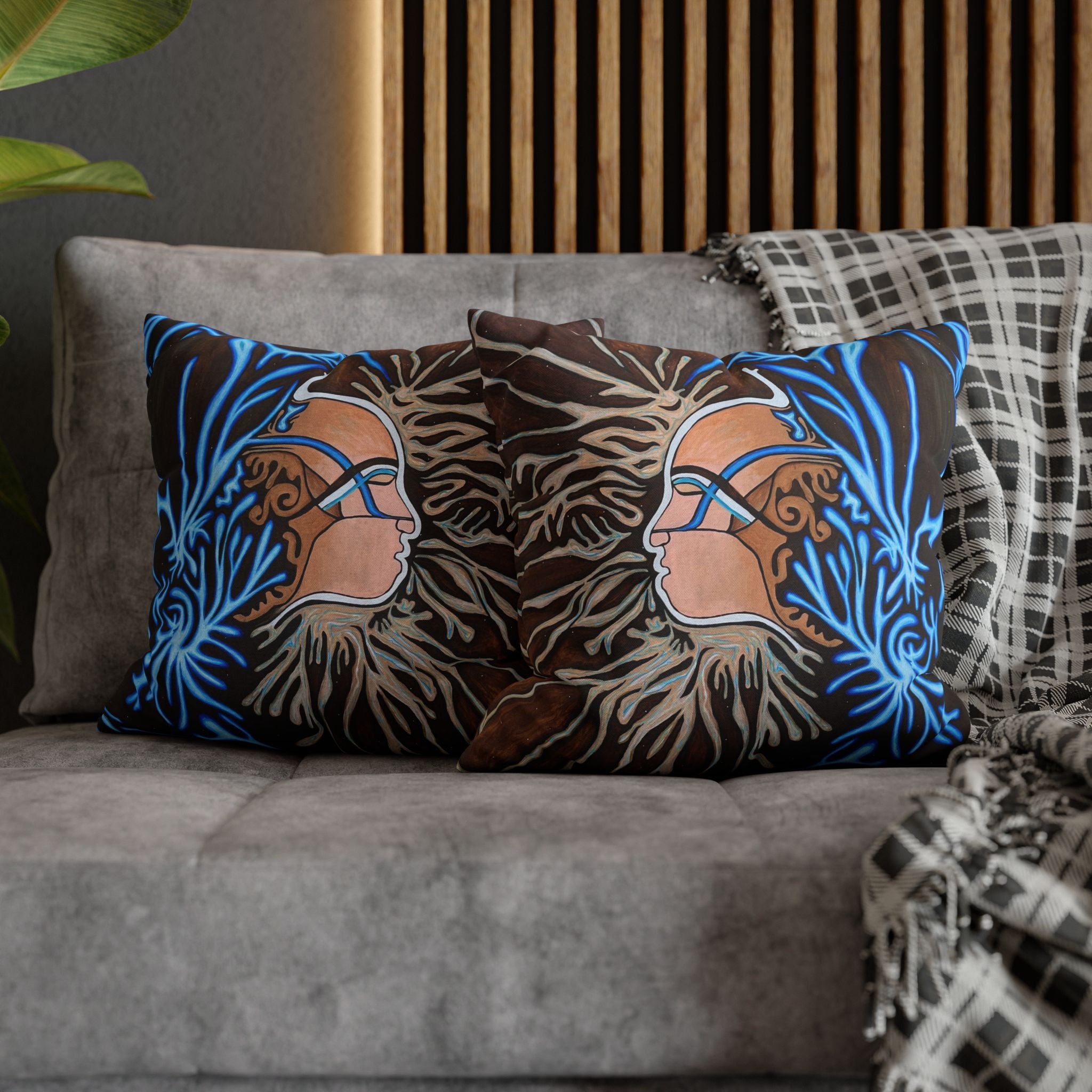 Artistic Mycelium Pillowcase, Unique Home Decor, Boho Chic Cushion Cover, Colorful Accent Pillow, Gifts for Art Lovers