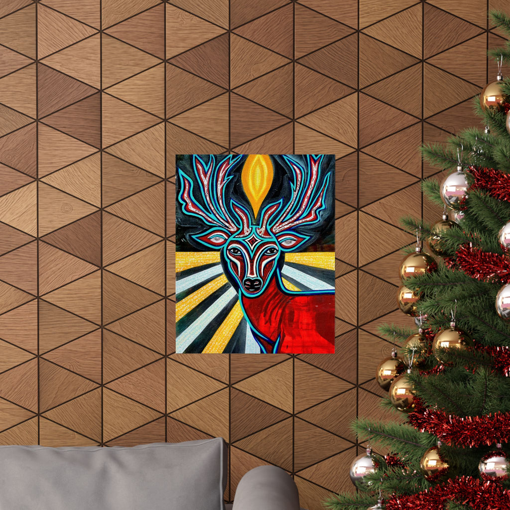 Deer Spirit Matte Vertical Poster — Vibrant Geometric Stag Wall Art