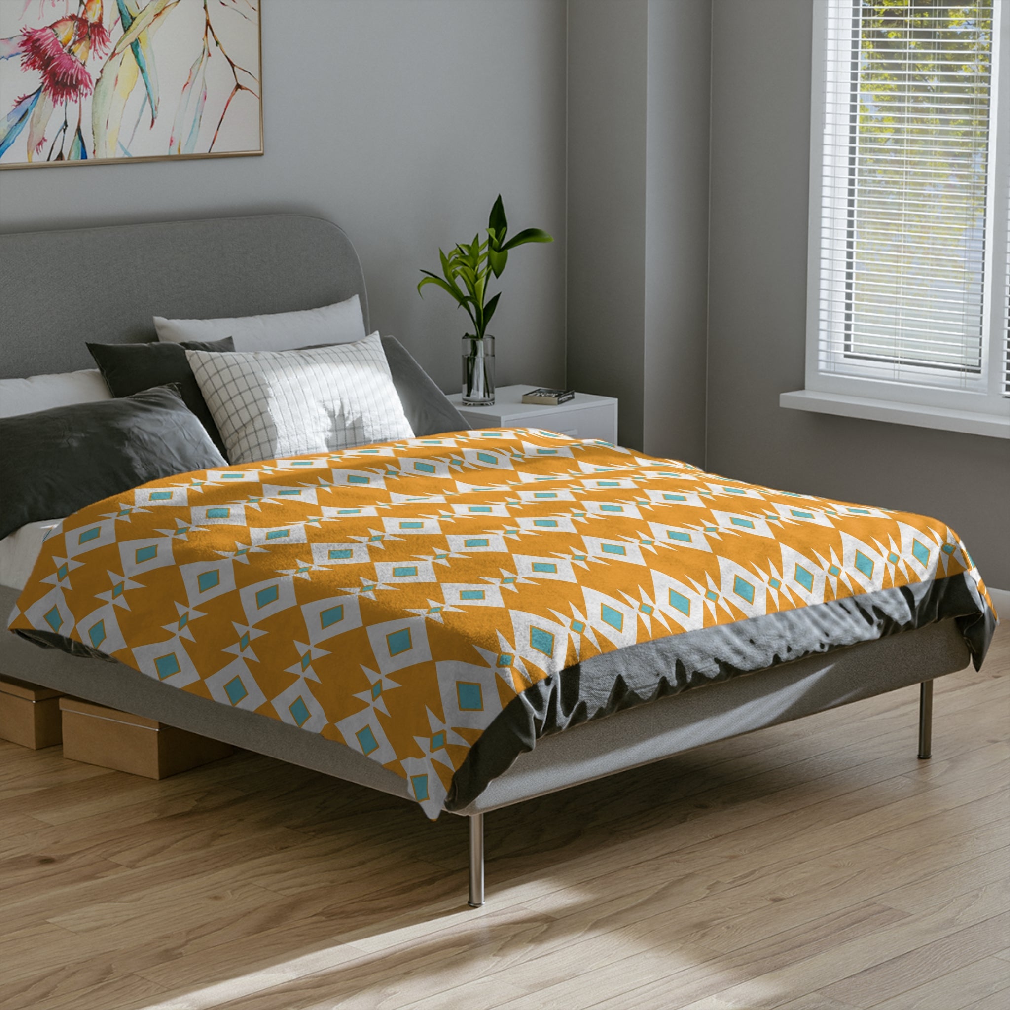 Yellow & Blue Cozy Velveteen Microfiber Blanket | Warm Throw Blanket, Decorative Bedding, Couch Cover, Gift for Home, Snug & Stylish