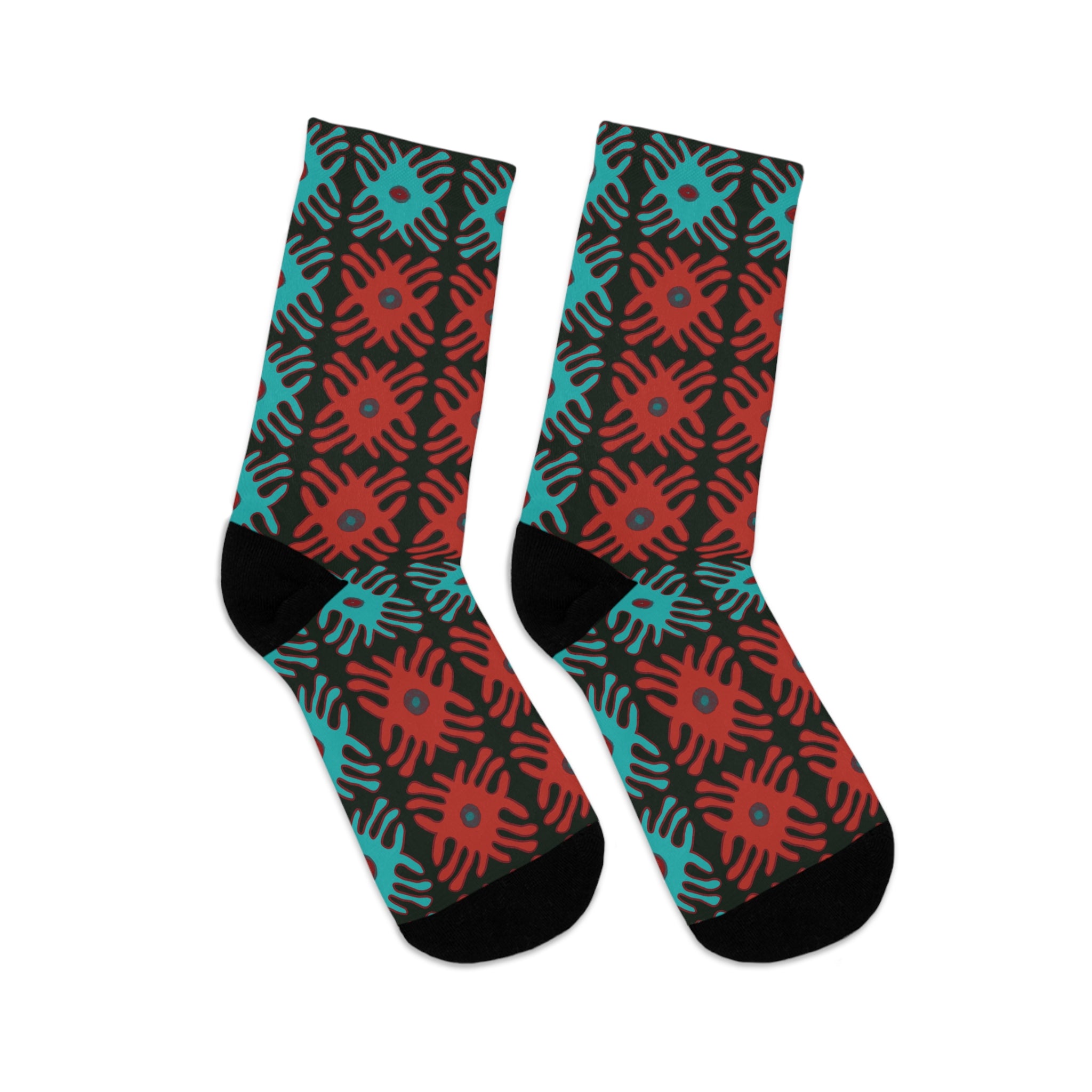 Teal & Red Patterned Socks, Colorful Socks for Casual Wear, Sustainable Gift for Her, Fun Fashion Accessories, Unique Holiday Gift