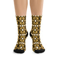Yellow & Brown Patterned Recycled Poly Socks for Eco-Friendly Fashion, Funky Footwear, Gift for Nature Lovers, Unique Sock Design