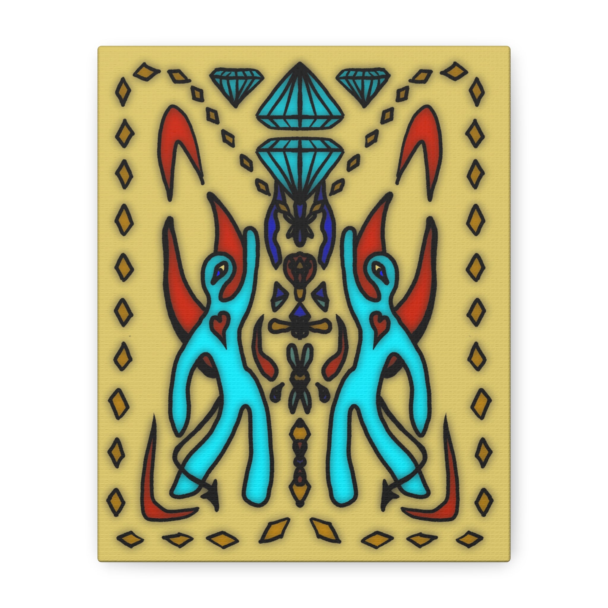 Diamond Sisters Colorful Abstract Wall Art, Canvas Decor, Home Office Accent, Unique Gift, Bohemian Style, Living Room Artwork, Vibrant Gallery Piece