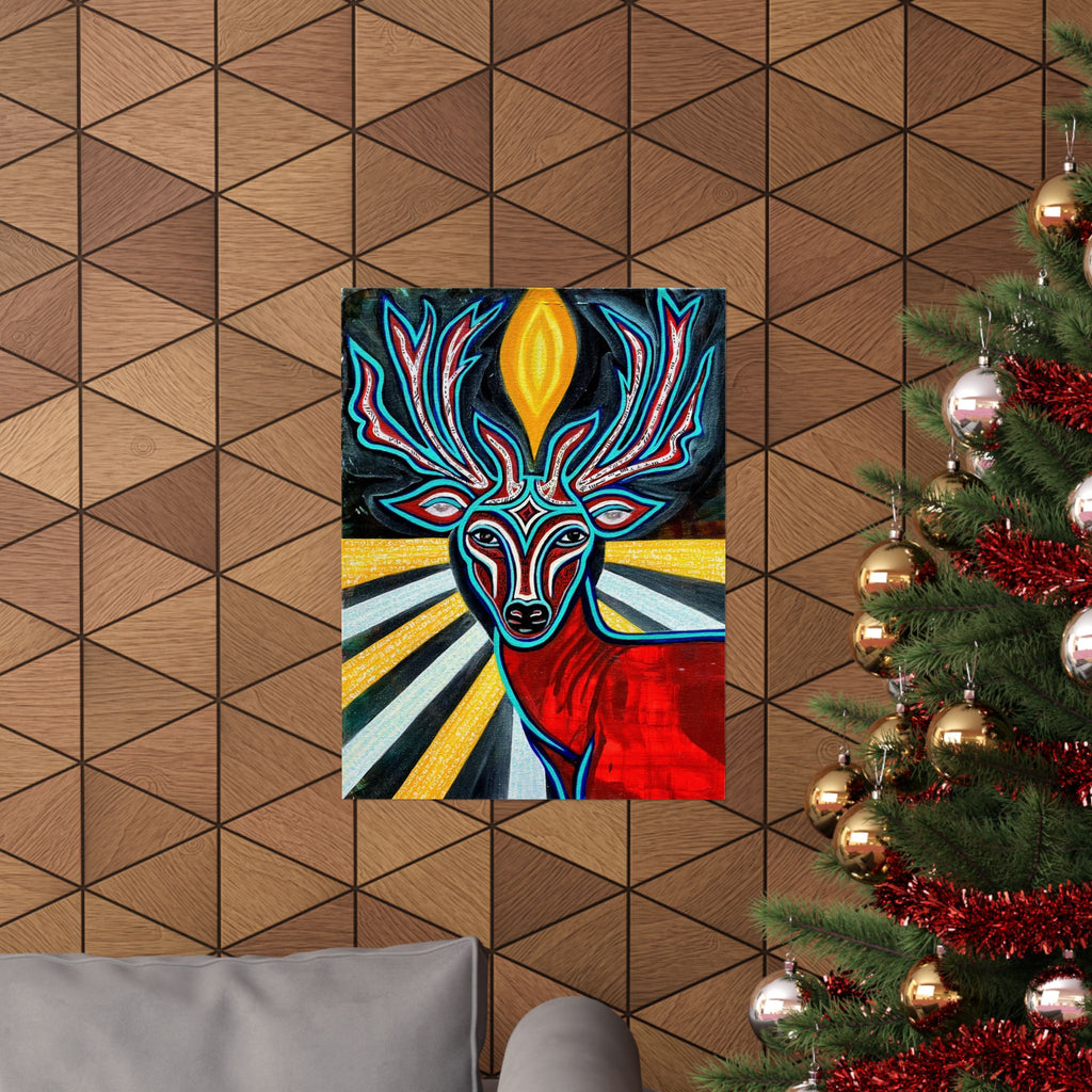 Deer Spirit Matte Vertical Poster — Vibrant Geometric Stag Wall Art